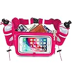 No.1 Hydration Belt by Runtasty - Premium Winners\' Running Fuel Belt w/2 BPA-Free 10 oz Water Bottles, Tilt-Up Pocket w/Touchscreen-Ready Cover - Fits All iPhones, No-Bounce Design (Hot Pink)