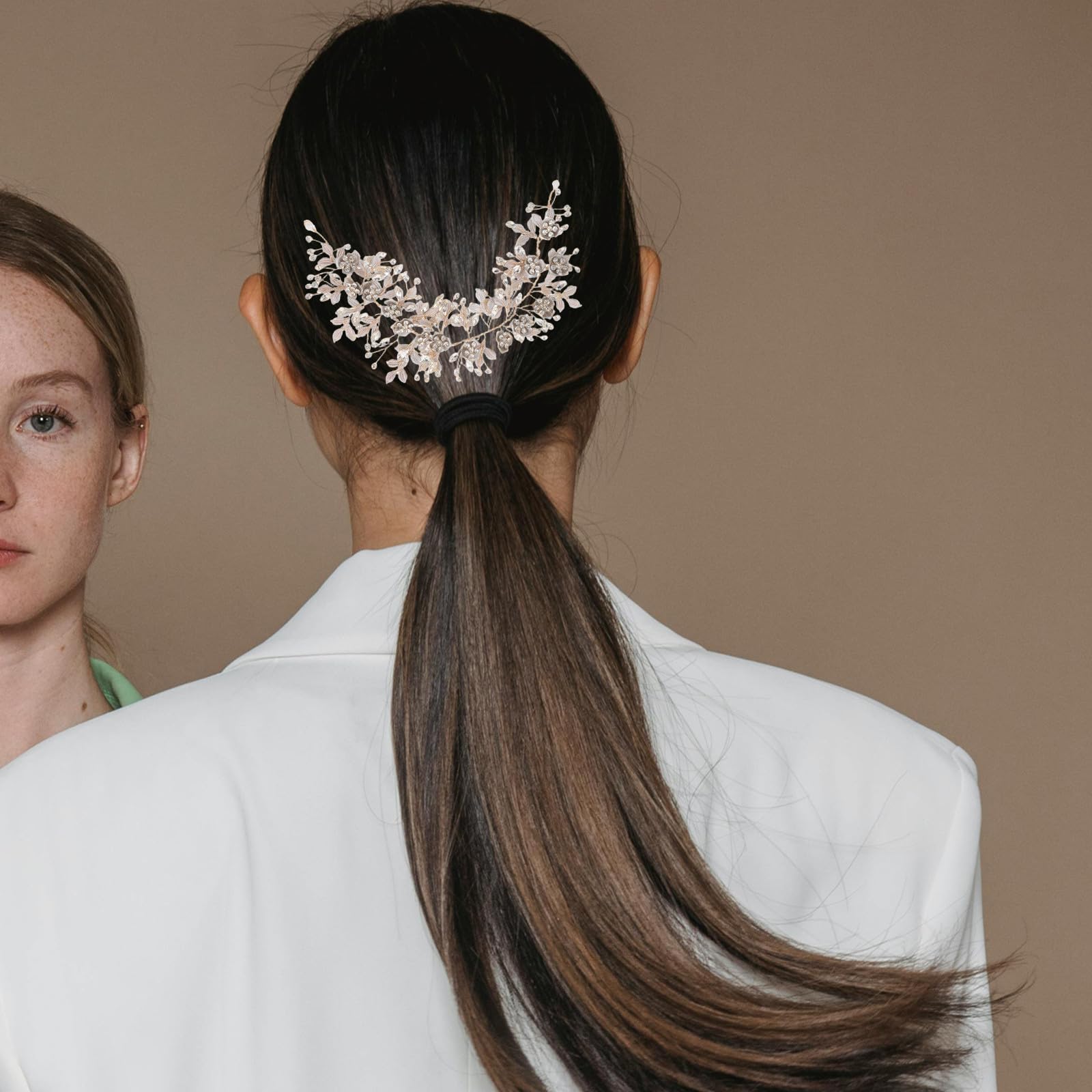 POPETPOP Cerchietto da Sposa Foglie Dorate e Fiori Fascia per Capelli Strass Scintillanti in Lega Copricapo Floreale per Acconciature Raccolte o Sciolte per Matrimoni e Occasioni Speciali