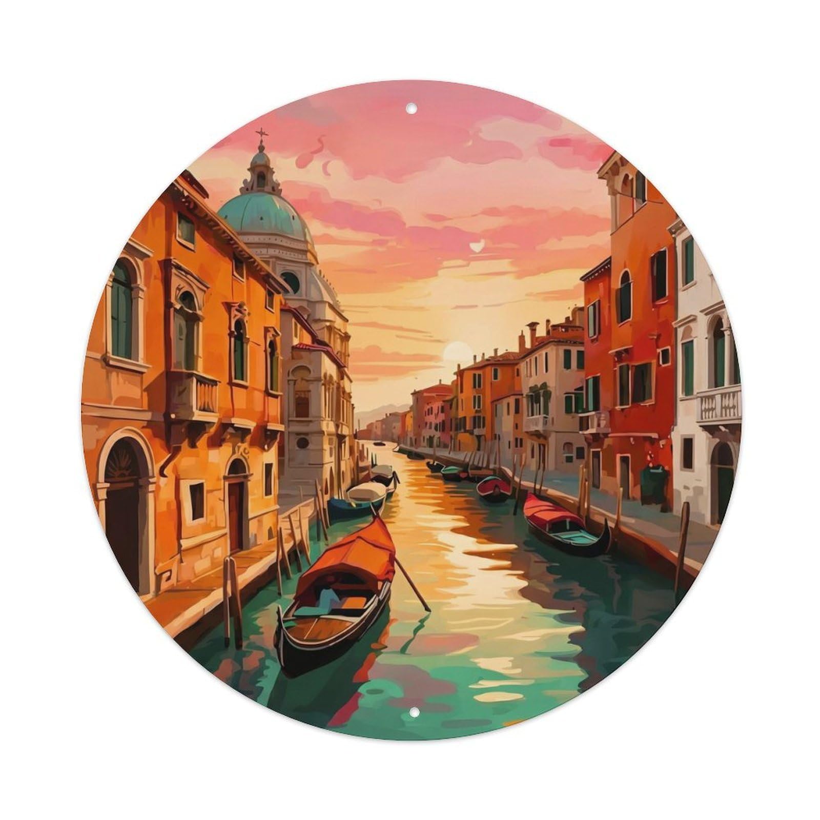 Italy Canal Historic Tourism Sightseeing Classic Destination Metal Tin Sign Plaque Wall Decor for Cafe, Man Cave, Club Bar, Office, Home Garden Round Metal Poster 8x8Inch