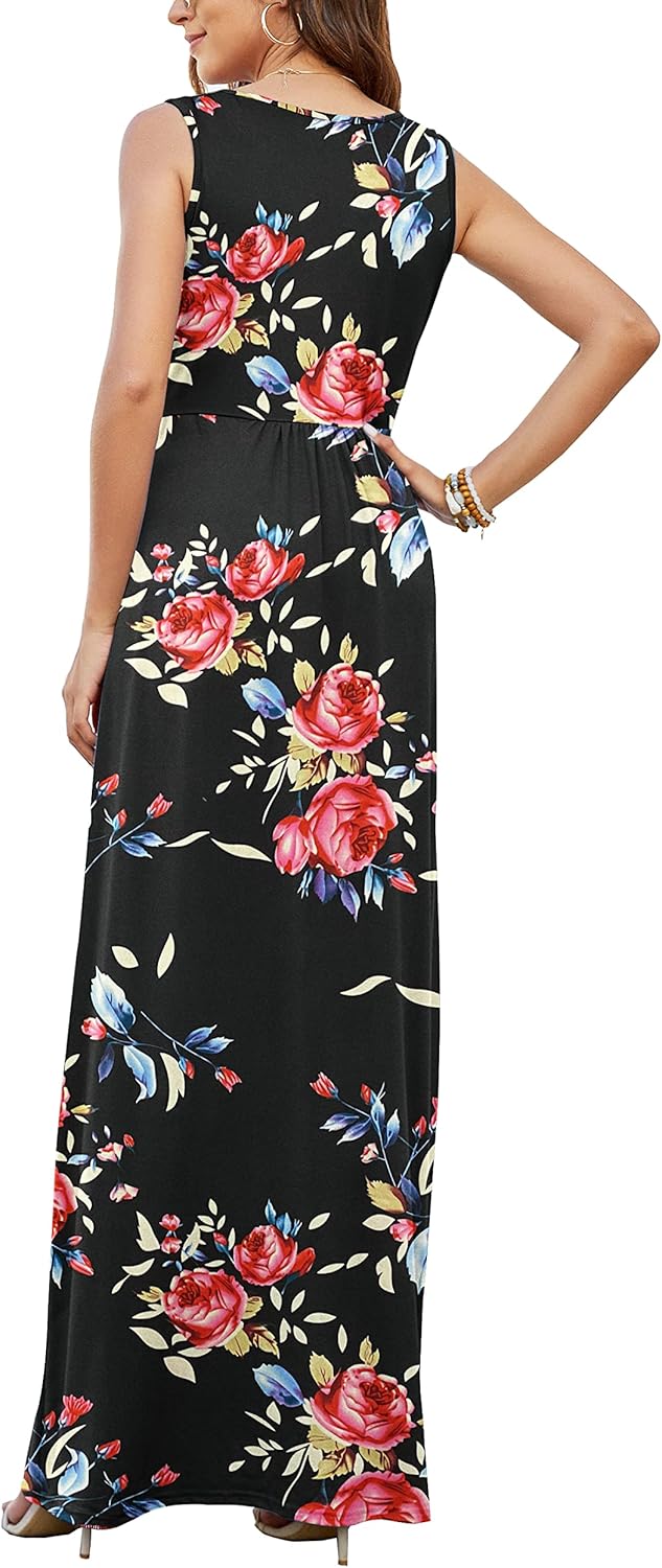 AUSELILY Women's Sleeveless Formal Dress Deep V Neck Loose Plain Cocktail Long Maxi Dresses with Pockets 2026 New - Image 3