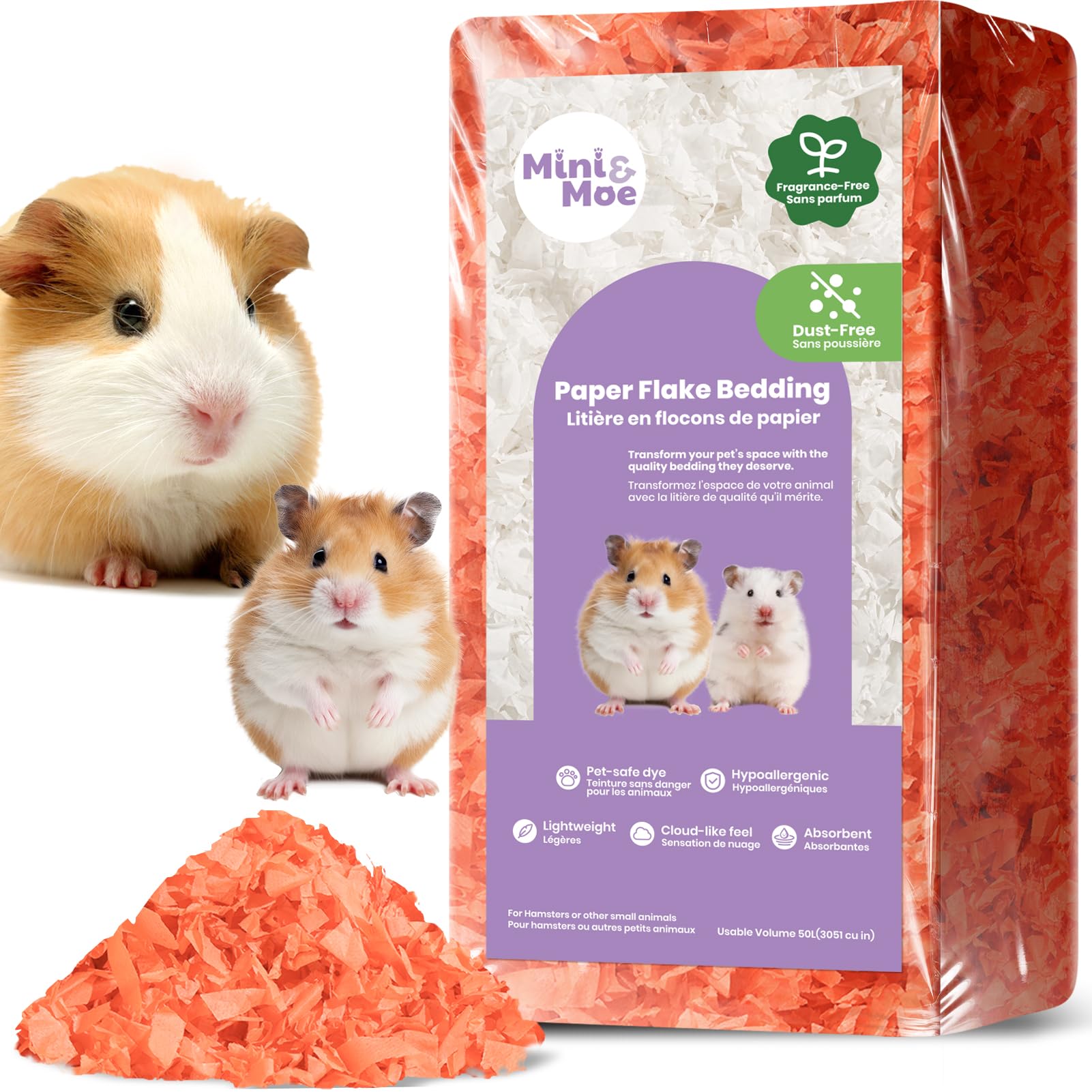 mini&moe Rabbit Bedding 23 Liters: Hamster Bedding Dust-Free and Odor Control Moisture Absorbent Natural Paper Small Pet Bedding - for Guinea Pigs,