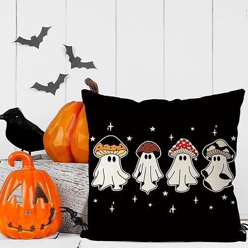 Miniatura 2 de Fundas de almohada de Halloween de 20 x 20 pulgadas, decoración de hongos fantasmas de Halloween, funda de almohada para decoración de sofá para