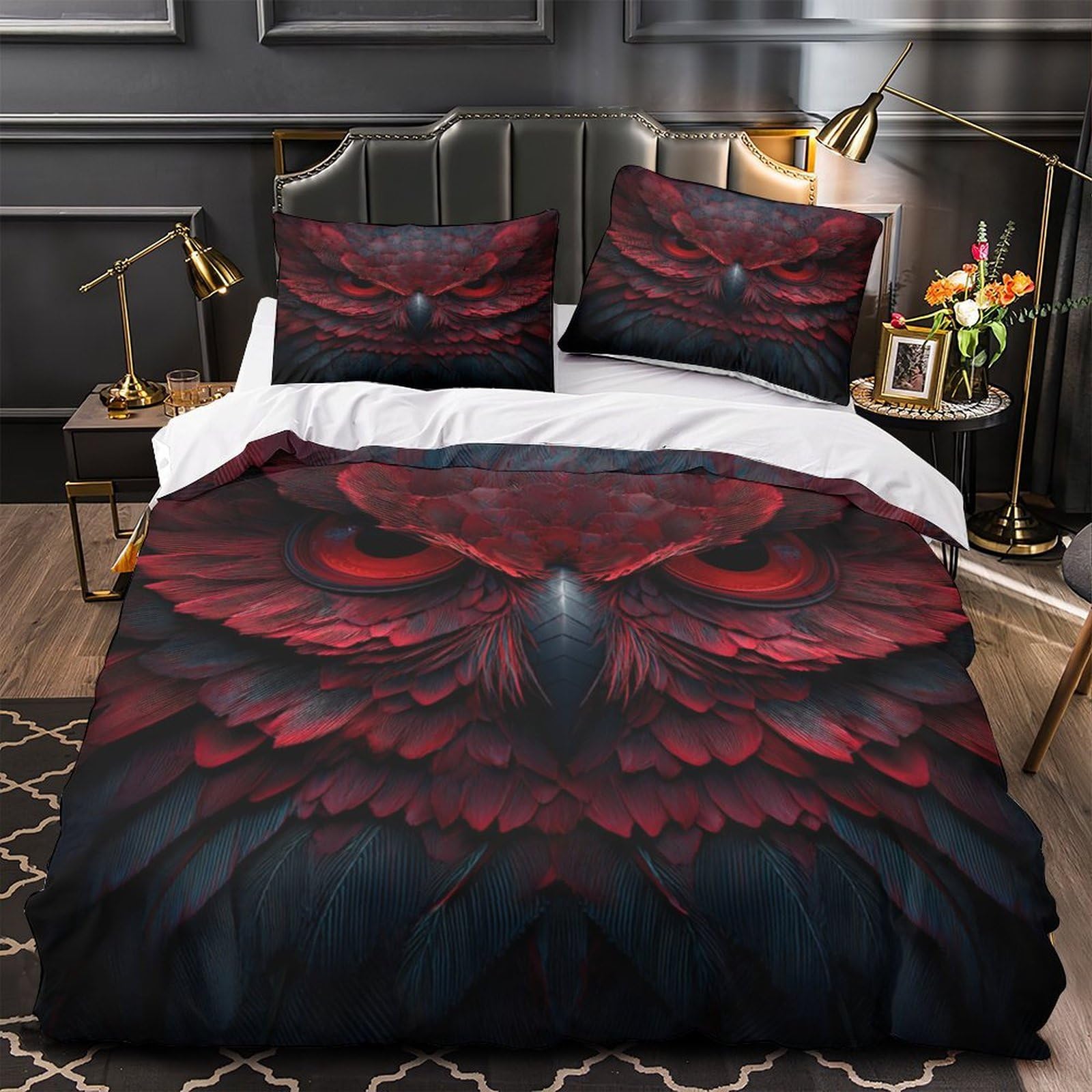 Linge de lit hibou rouge king en microfibre de qualité supérieure