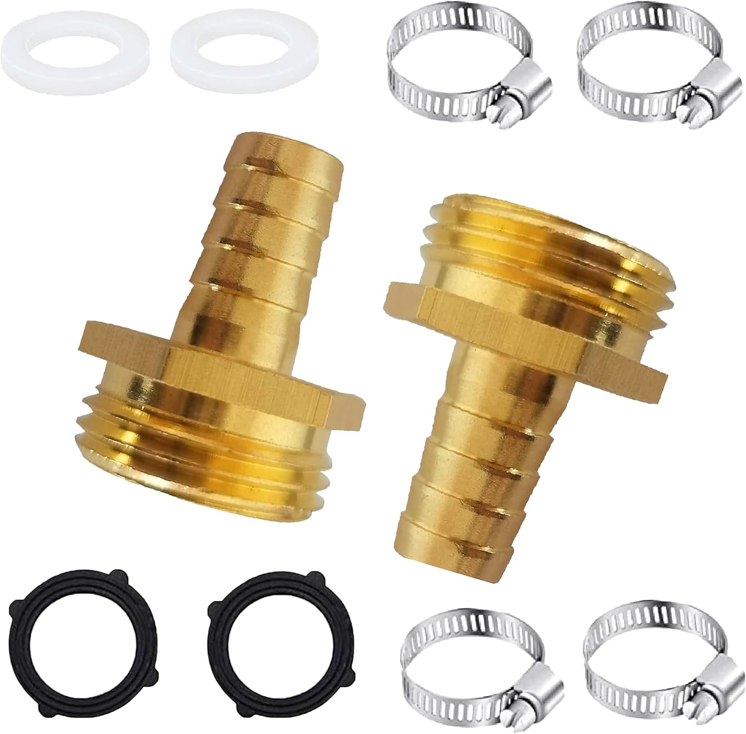 AOPANDA Garden Hose Adapter 1/4 Barb x 3/4 Male GHT Thread Solid Brass Water Hose End Repair Connector, Includes Stainless Steel Clamps and gaskets.