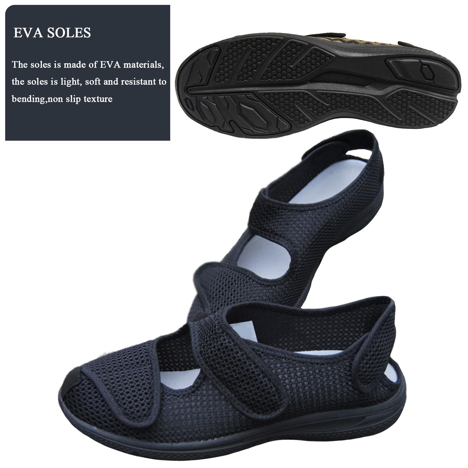 Zapatillas Diabéticos para Hombre Mujer Ligero Zapatos Ajustables Antideslizantes Respirable Ortopédico Sandalias para Ancianos Pies Hinchados con Edema