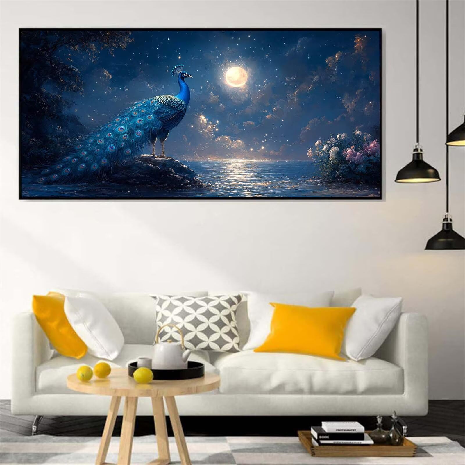 5D Diament Malarstwo Pełny Zestaw Księżyca, Diamentowe Malarstwo Pawiowe Diamentowe Sztuka DIY Dorośli Prezent Dzieci, DIY Haft Krzyżowy Haft Diamentowy Obraz, Prezenty Dekoracja Domu 50 x 100 CM L