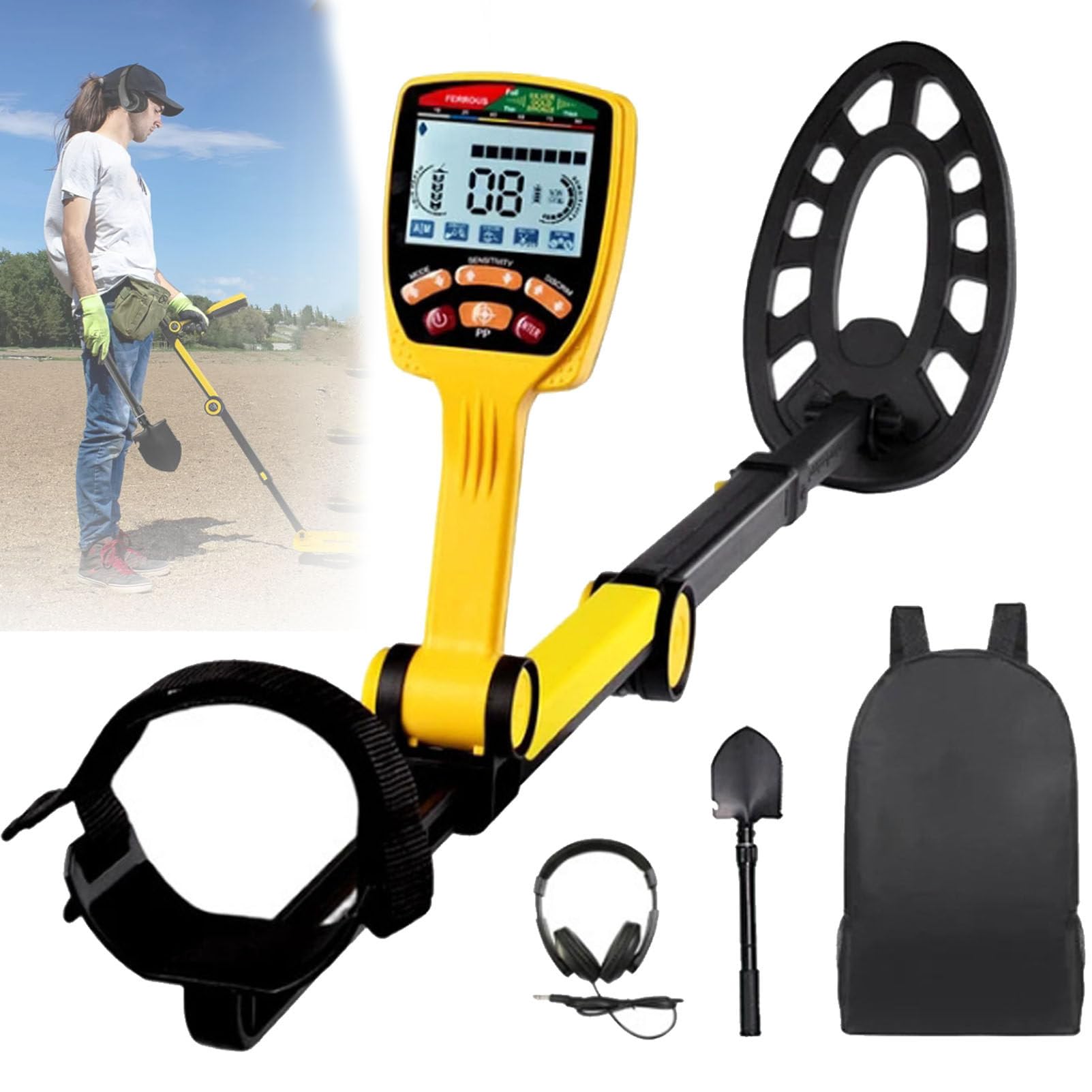 Detector de oro para adultos y niños, detector de metales profesional ajustable de alta precisión con pantalla LCD, varios modos, detector de oro impermeable para búsqueda de tesoros
