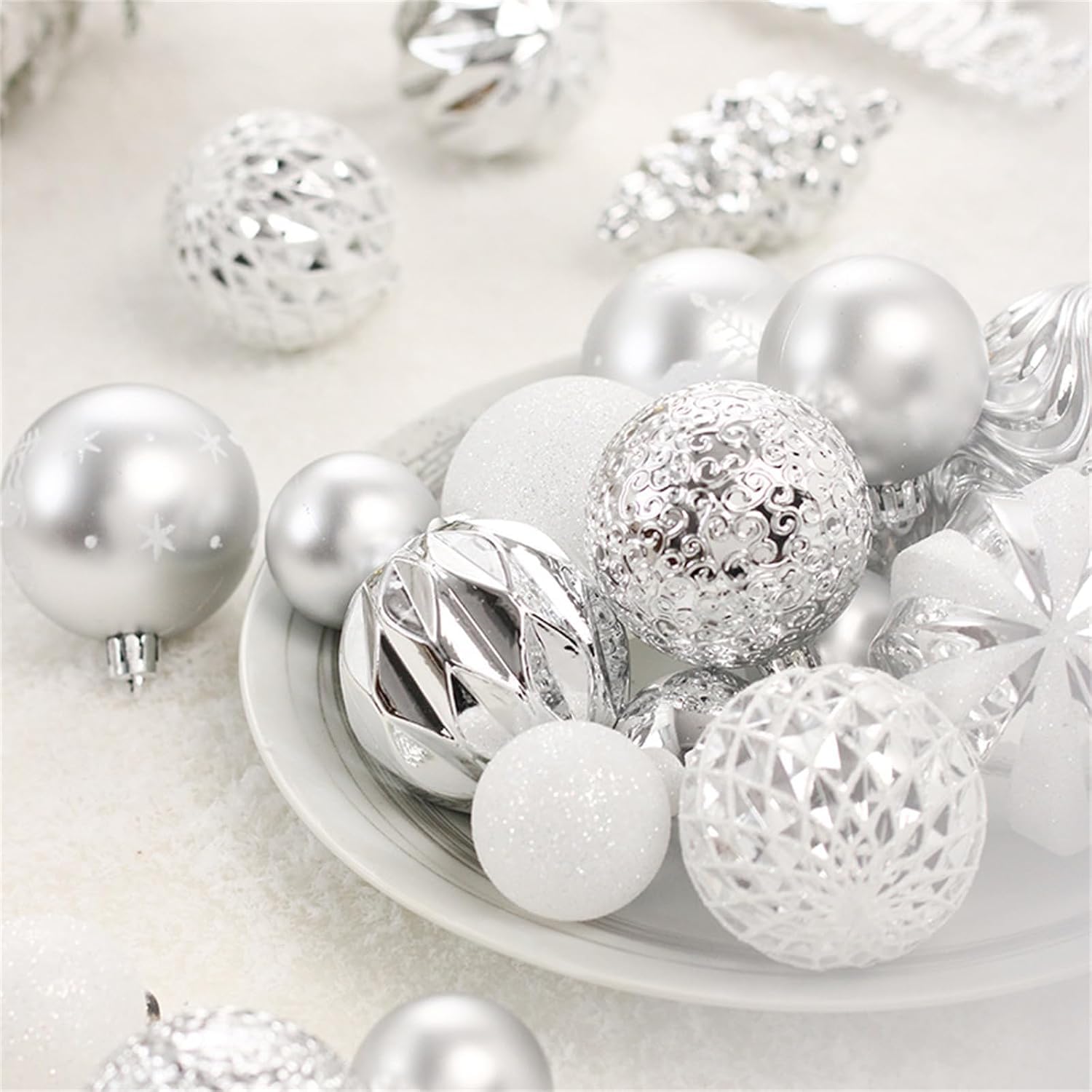 Conjunto de Ornamentos de Bola de Navidad de 65 Plástico Impermeable (Plata)