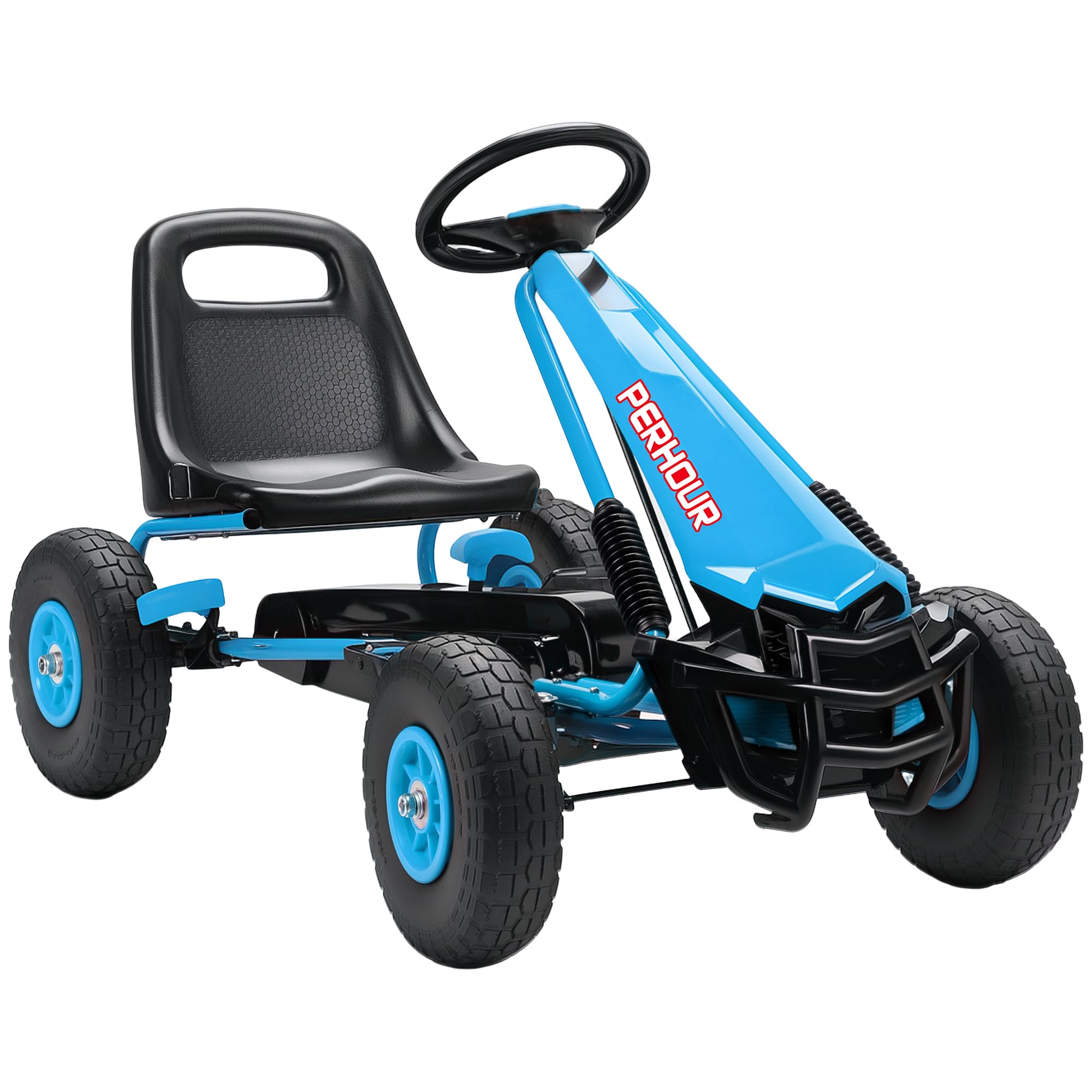 AIYAPLAY Gokart, Tretauto mit Handbremse, verstellbarem Sitz, Vor- und Rückwärtsgang, Pedalantrieb, Kinderfahrzeug mit Eva Reifen, manueller Kupplung, Tretfahrzeug für Kinder 3-8 Jahren, Blau