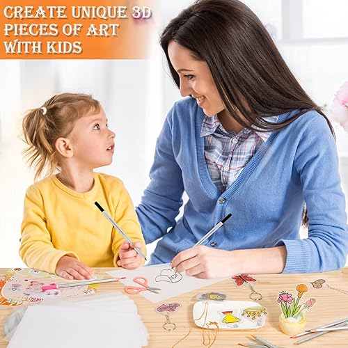 Miniatura 7 de cridoz - Papel de arte retráctil, 50 hojas retráctiles, película de plástico retráctil para llaveros y niños, marcado creativo para manualidades