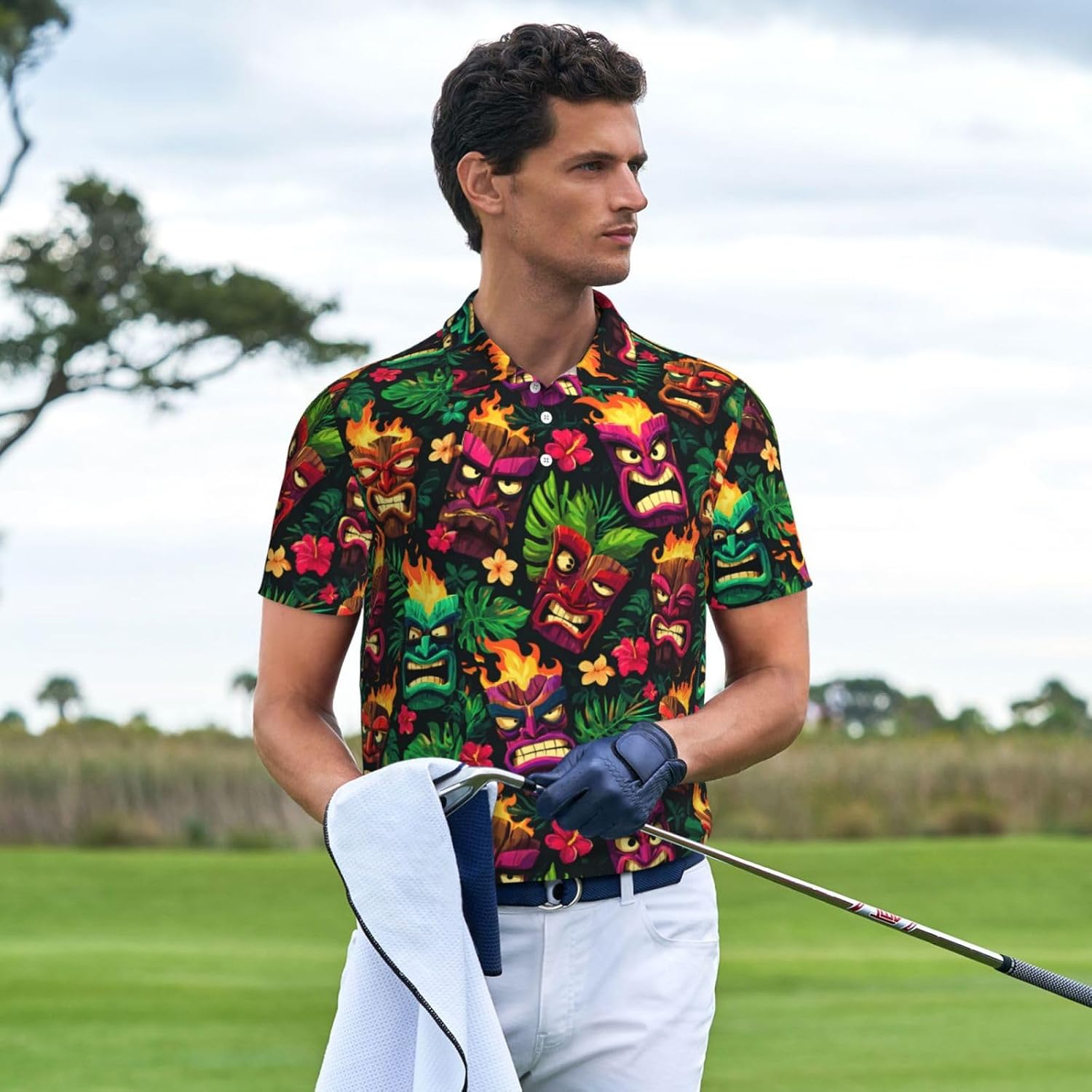Golf Polo Shirts for Men, Funny Print Short Sleeve Performance Polos