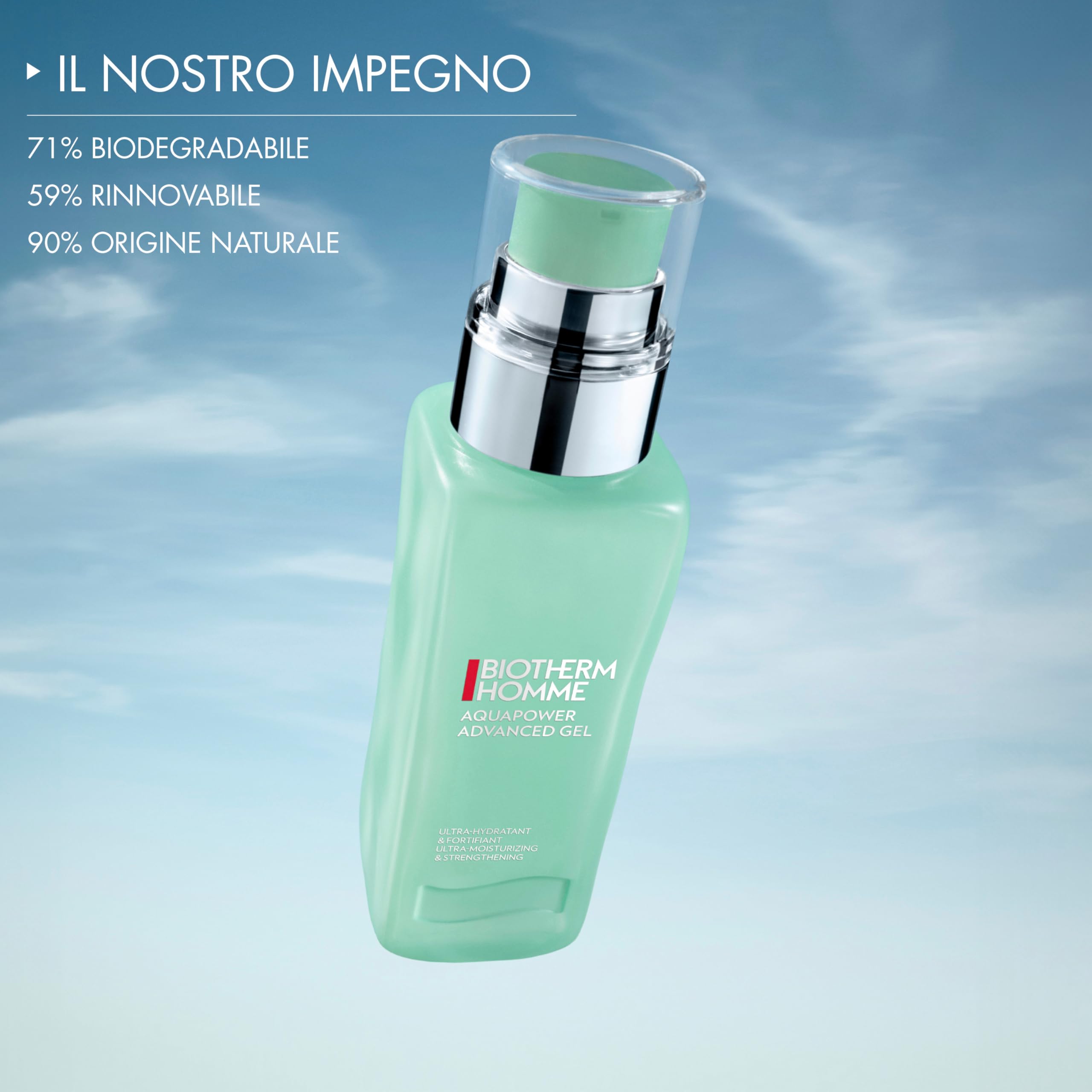 BIOTHERM HOMME Aquapower Advanced Gel, Gel viso idratante e rinforzante per uomo, Con Ceramidi e Life Plankton, Per pelli normali e miste, Offre freschezza e protezione.