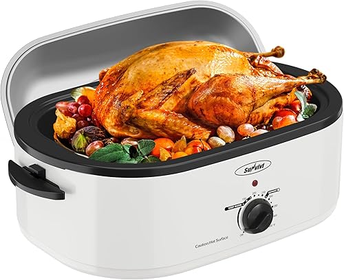 Miniatura 11 de Horno tostador eléctrico de 22 cuartos con bandeja extraíble y tapa de autohilvanado, perfecto para asar pavo con control de temperatura de 150 a