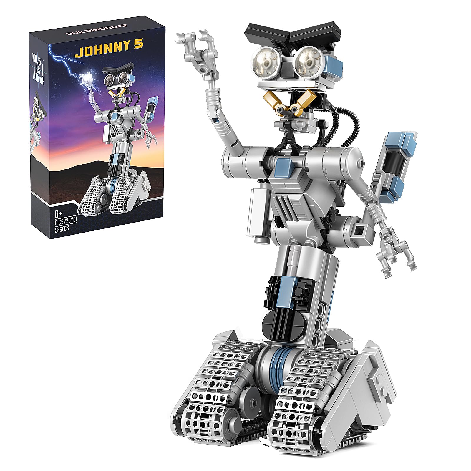 Johnny 5 robot giocattolo da costruzione per ragazzi e ragazze, robot Mecha, compatibile con Lego, Educare STEM dai 6 anni, Halloween (386 pezzi), F-C9225Y01