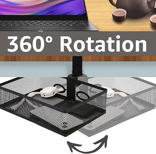 Miniatura 4 de Organizador de escritorio de malla y cajón giratorio de abrazadera, cajón giratorio debajo del escritorio, sistema de montaje con abrazadera en C