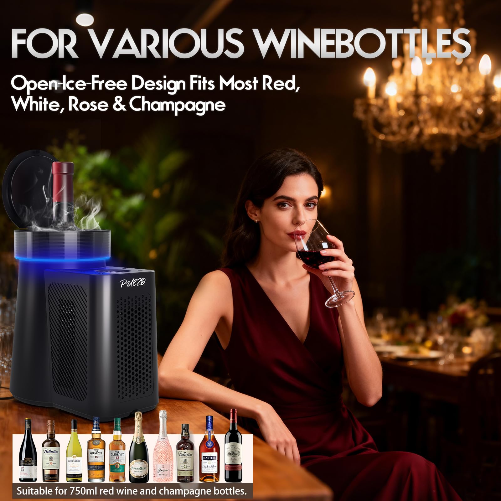 PULZO Electric Wine Chiller, 2026 Uupgraded Wine Cooler for Standard 750ml Bottles, Digital Temp Control (32°F-68°F), Low-Noise, Keeps Cold for Up to 24 Hours for Home, Patio, Yacht — Amazon image 7