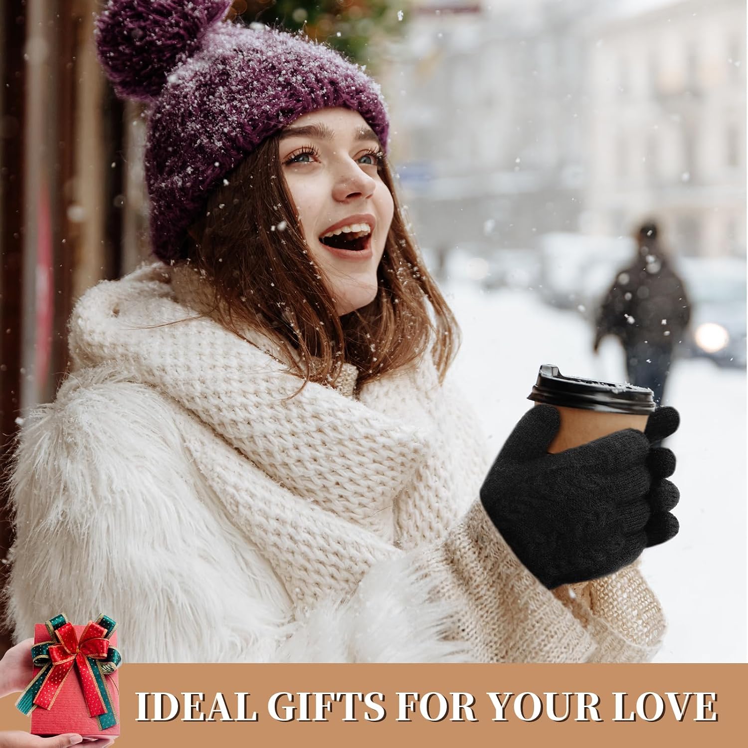 Clothclose Winter Gloves for Women Thicken Warm Fleece lined Touch Screen Knit Wool Gloves for Cold Weather