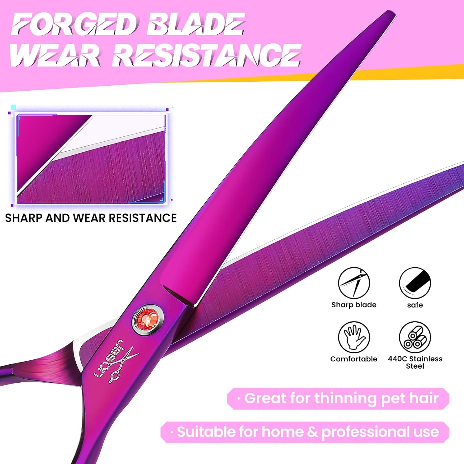 JASON 7.5" Dog Grooming Scissor - Professional Down-Curved Shear with Ergonomic Handle Japanese Stainless Steel Hair Scissor for Dogs, Cats and Other Pets, Sharp & Durable (Curved, Purple) 3 71lD76p7zTL. AC SL1500