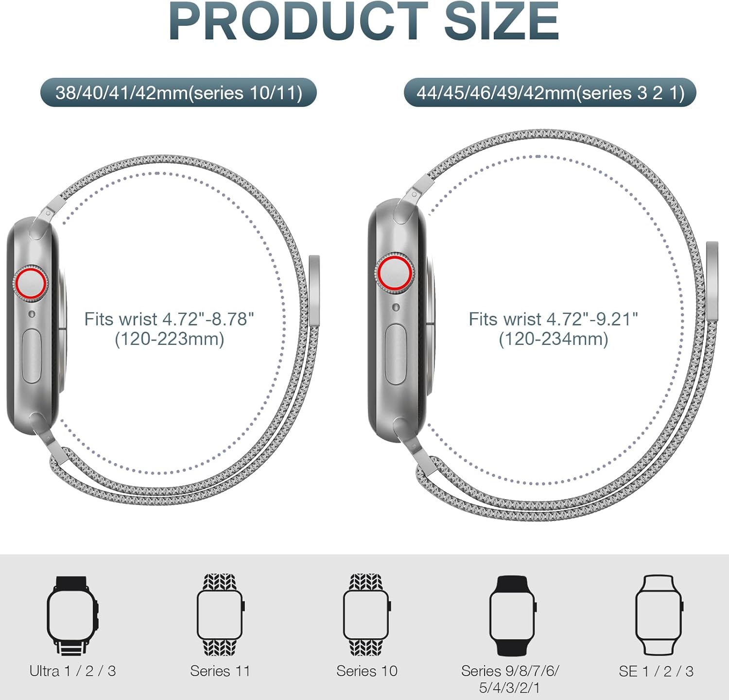 original stainless steel mesh loop compatible with apple watch 38mm 40mm 41mm 42mm 44mm 45mm 46mm 49mm women men, magnetic clasp replacement for iwatch bands series 11 10 9 8 7 6 5 4 ultra se 3 2 1 natural 44/45/46/49/42mm(series 3 2 1)