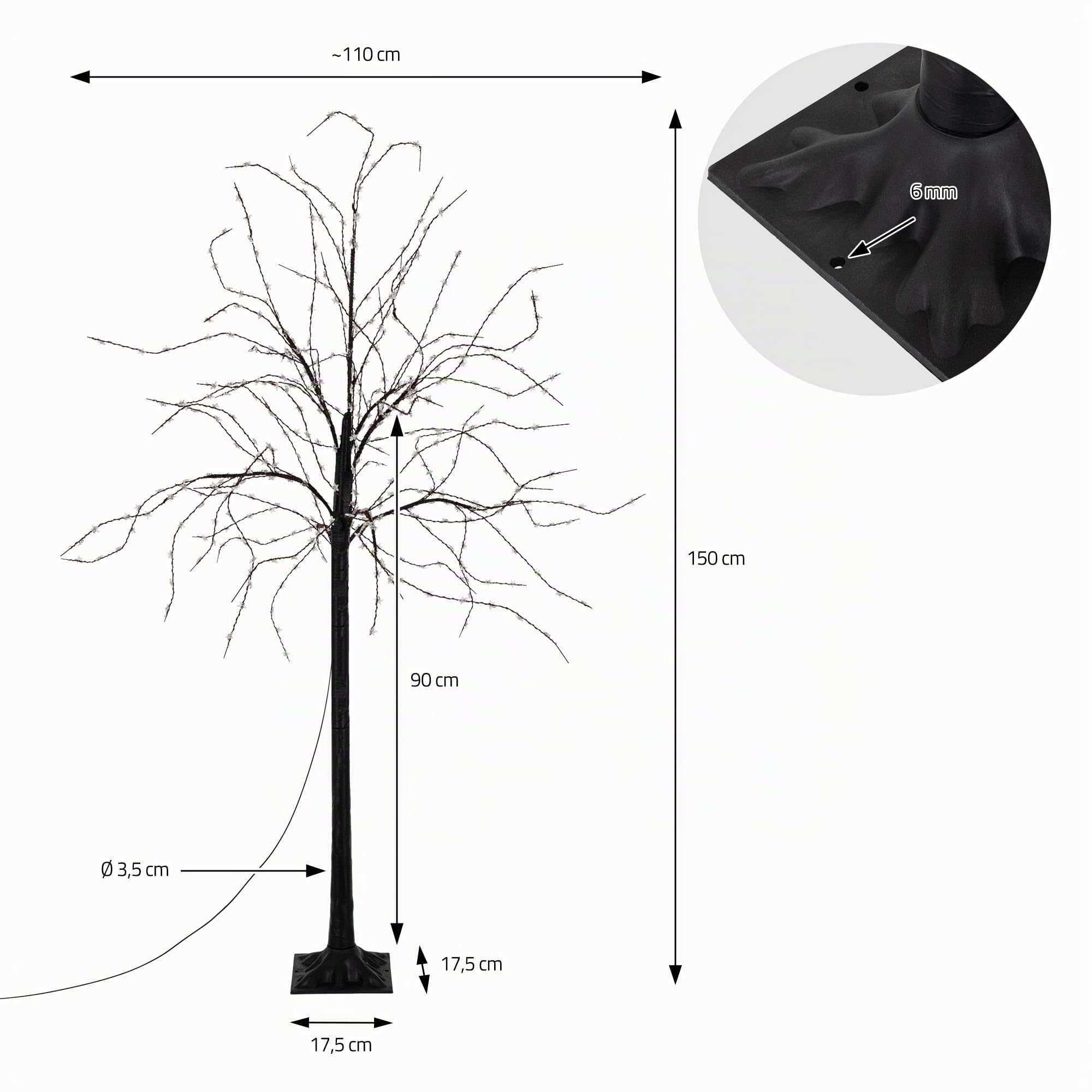 ECD Germany Arbre 150 cm avec 600 LED Blanc Chaud, Arbre de Noël Artificiel, Arbre Lumineux avec Lampes en Forme d'Étoile, Arbre Décoratif pour Noël, Branches Flexibles, pour Intérieur/Extérieur IP44