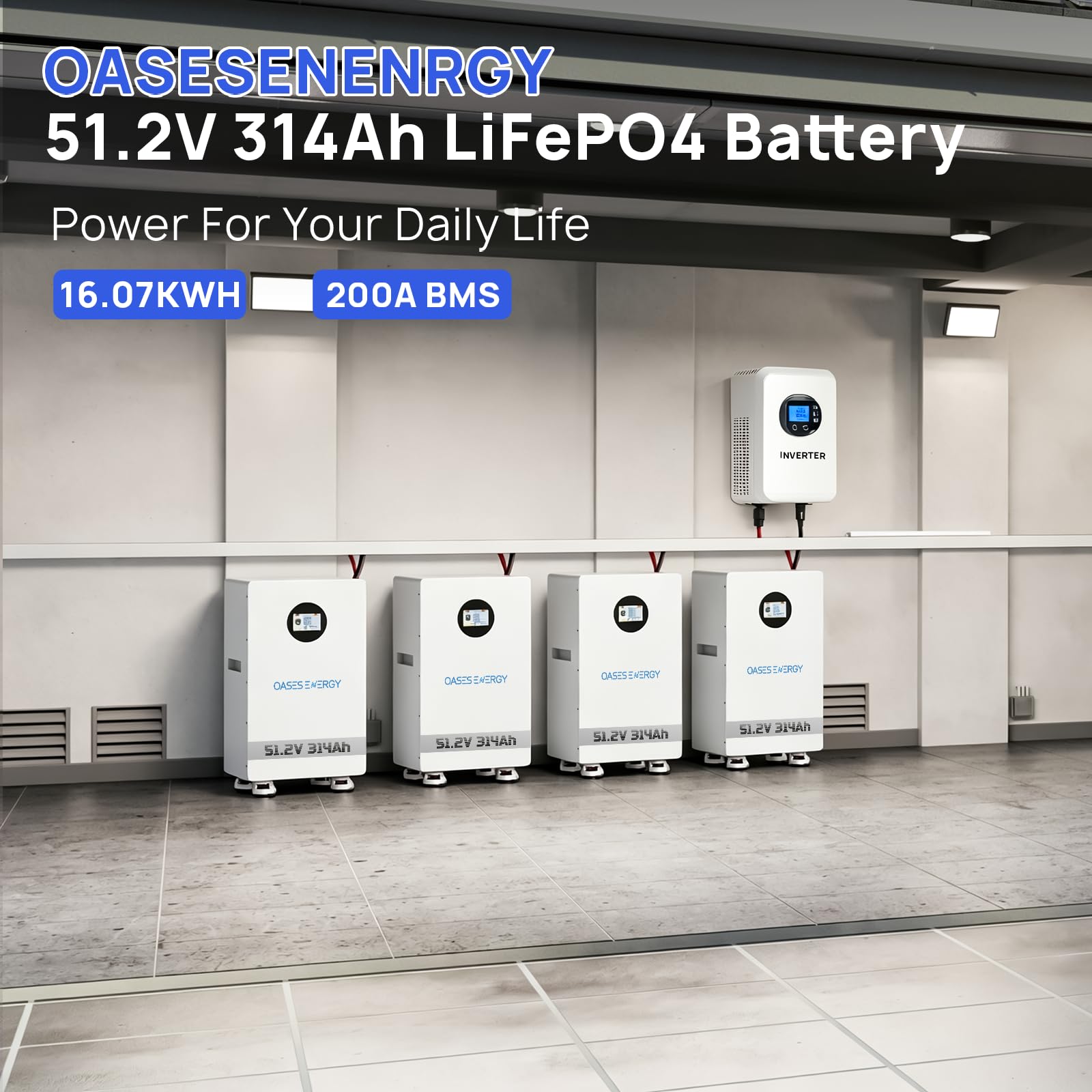 LiFePO4 Batteria 48V 314Ah, Batteria accumulo fotovoltaico 16KWH, Batteria al Litio con 200A BMS, WLAN/Bluetooth APP, display LCD, Accumulo di energia solare,fotovoltaico,off-grid
