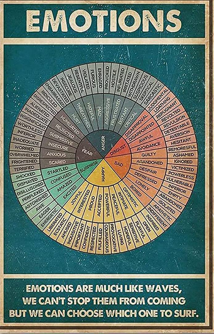 Metal Vintage Tin Sign The Feelings Wheel Therapy Chart Canvas Circle of Emotions Feelings Funny Retro Wall Art Sign 8X 12inch