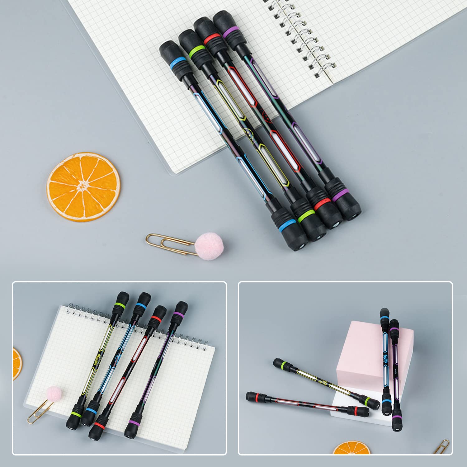 Lot de 4 stylos rotatifs avec mine - Pour étudiants, bureau, divertissement, etc