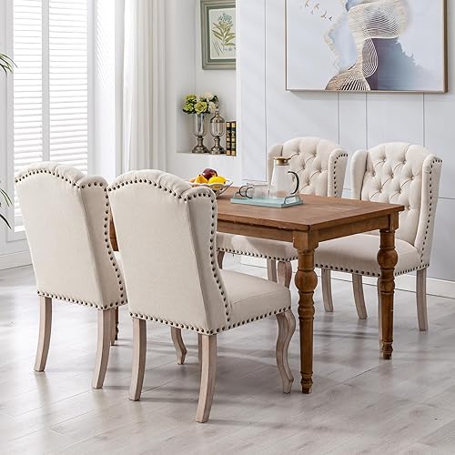 Miniatura 12 de Juego de 2 sillas de comedor tapizadas para cocina y comedor, sillas decorativas de tela copetuda para sala de estar y dormitorio con patas