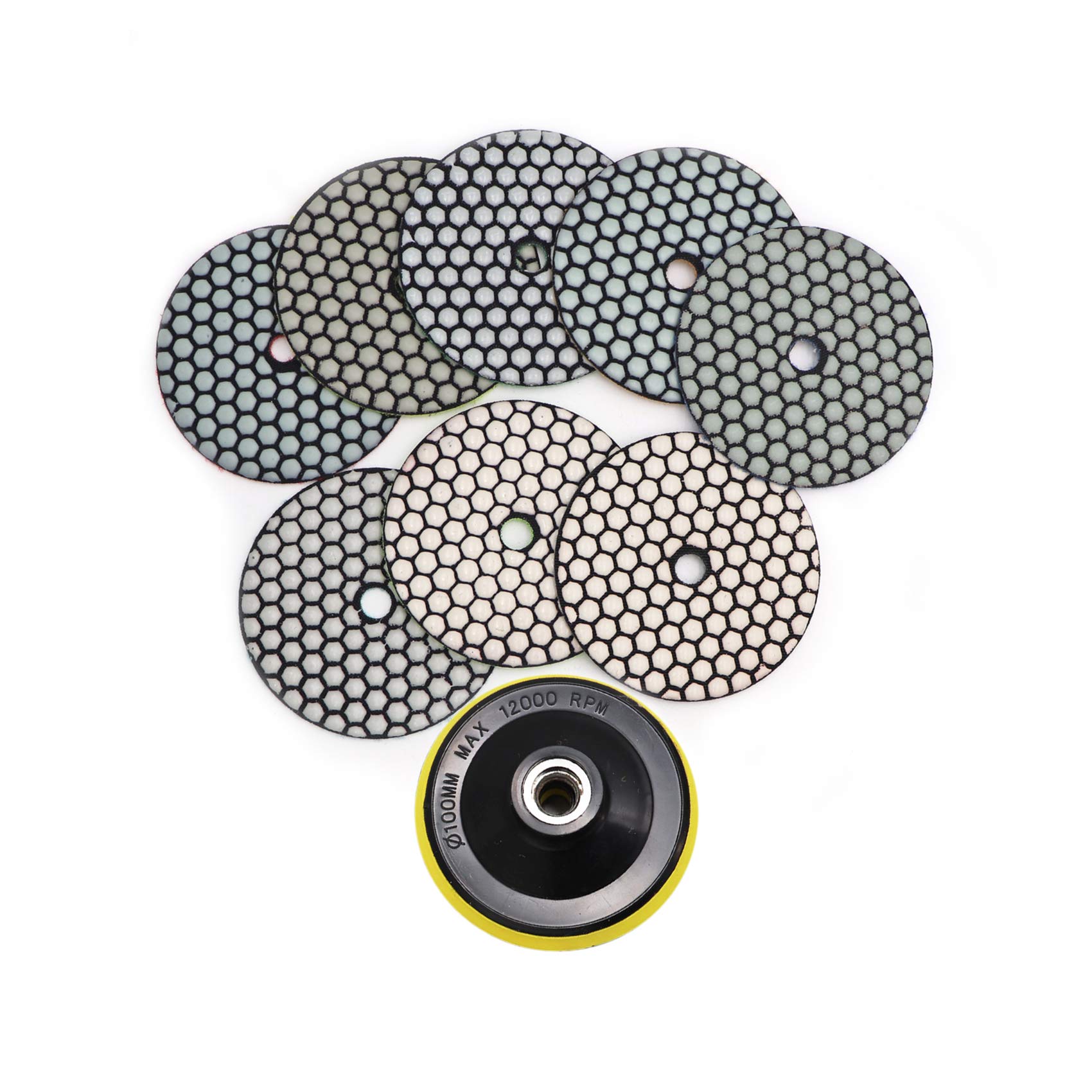 DT-DIATOOL Dry Diamond Polishing Pads 4 Inch for Granite Marble Quartz Stone Countertop Tiles Plastic Mixed Grits Plus Plastic Backer