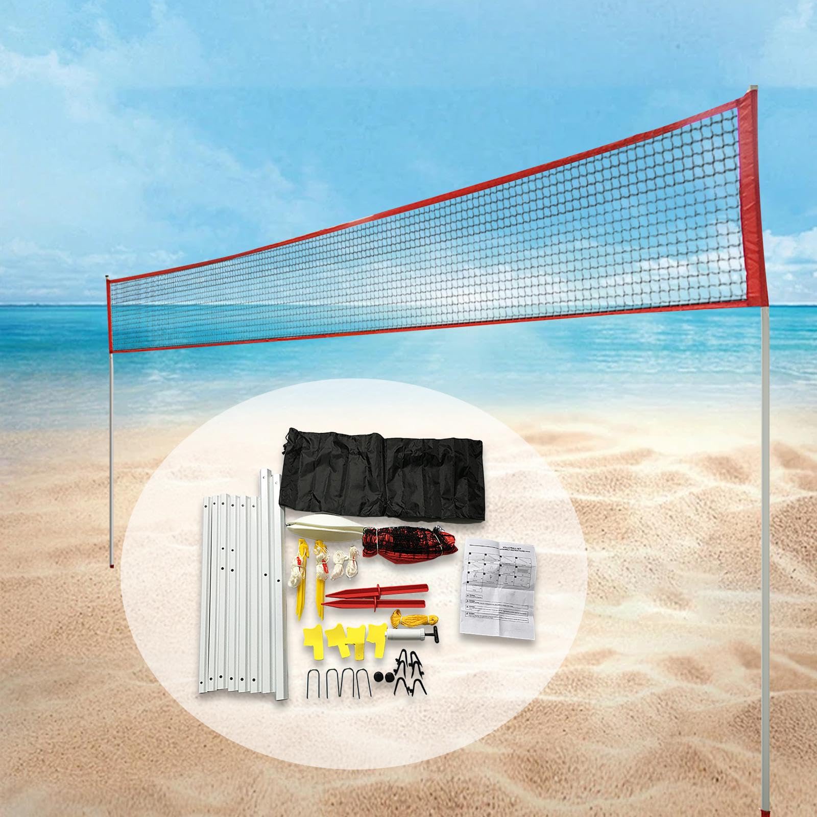 Red Voleibol Exterior Resistente con Estacas | altura variable, 20 pies de juego, para entrenamiento y partidos