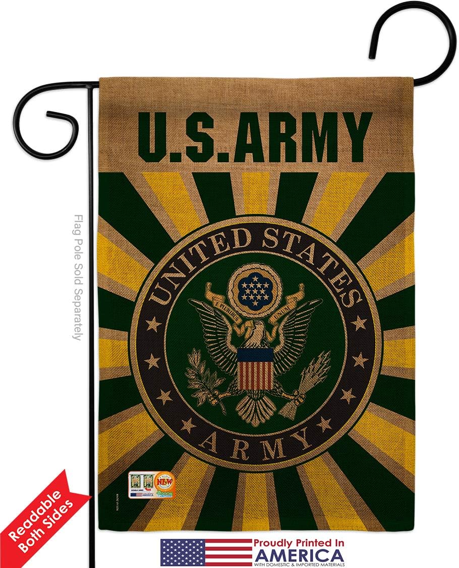 Army Burlap Burlap Garden Flag Set with Stand Armed Forces Rangers United State American Military Veteran Retire Official Small Decorative Gift Yard House Banner Double-Sided Made In USA 13 X 18.5