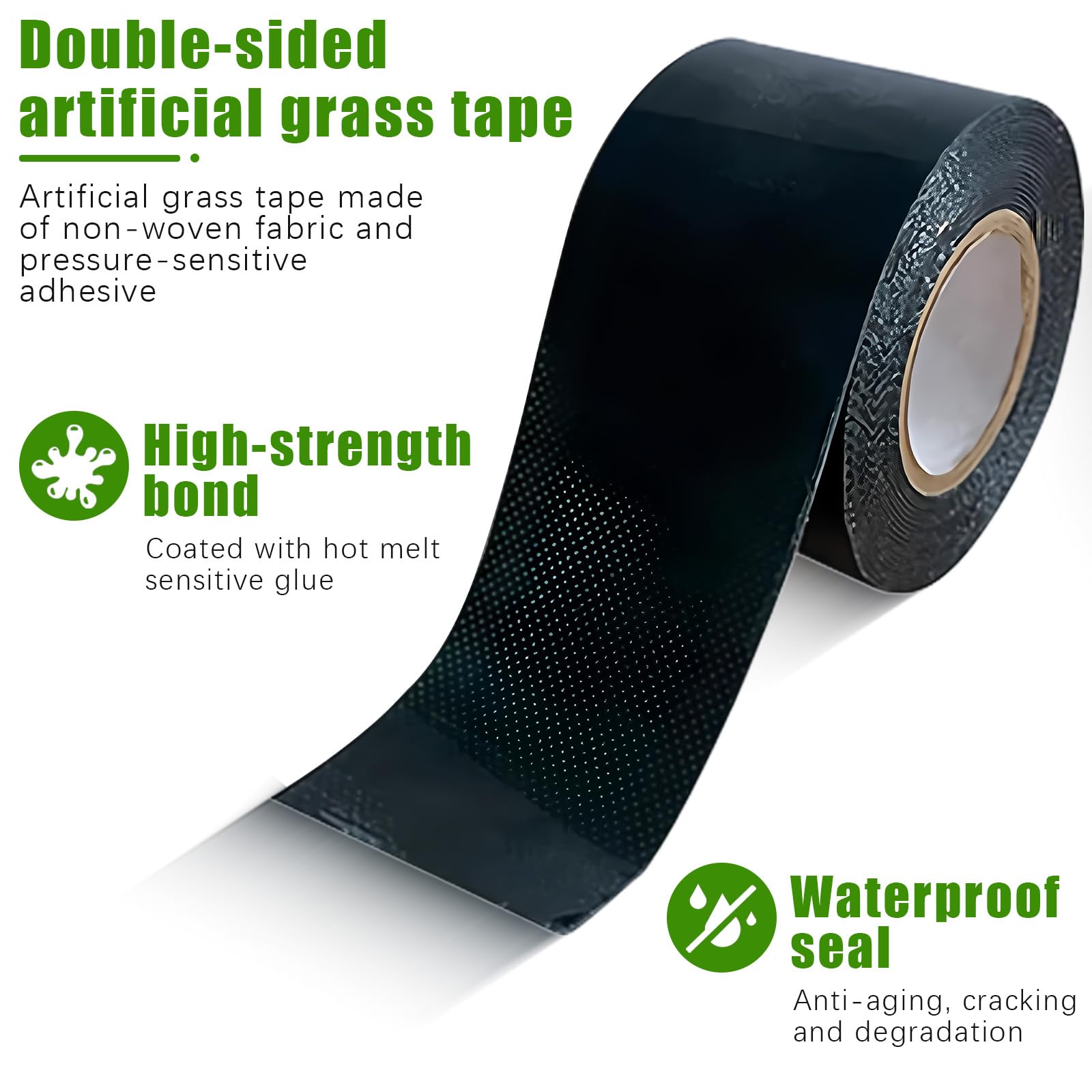Lot de 2 bandes de gazon artificiel double face 50 mm x 5 m ruban adhésif Vert pour extérieur, jardin, pelouse, moquette