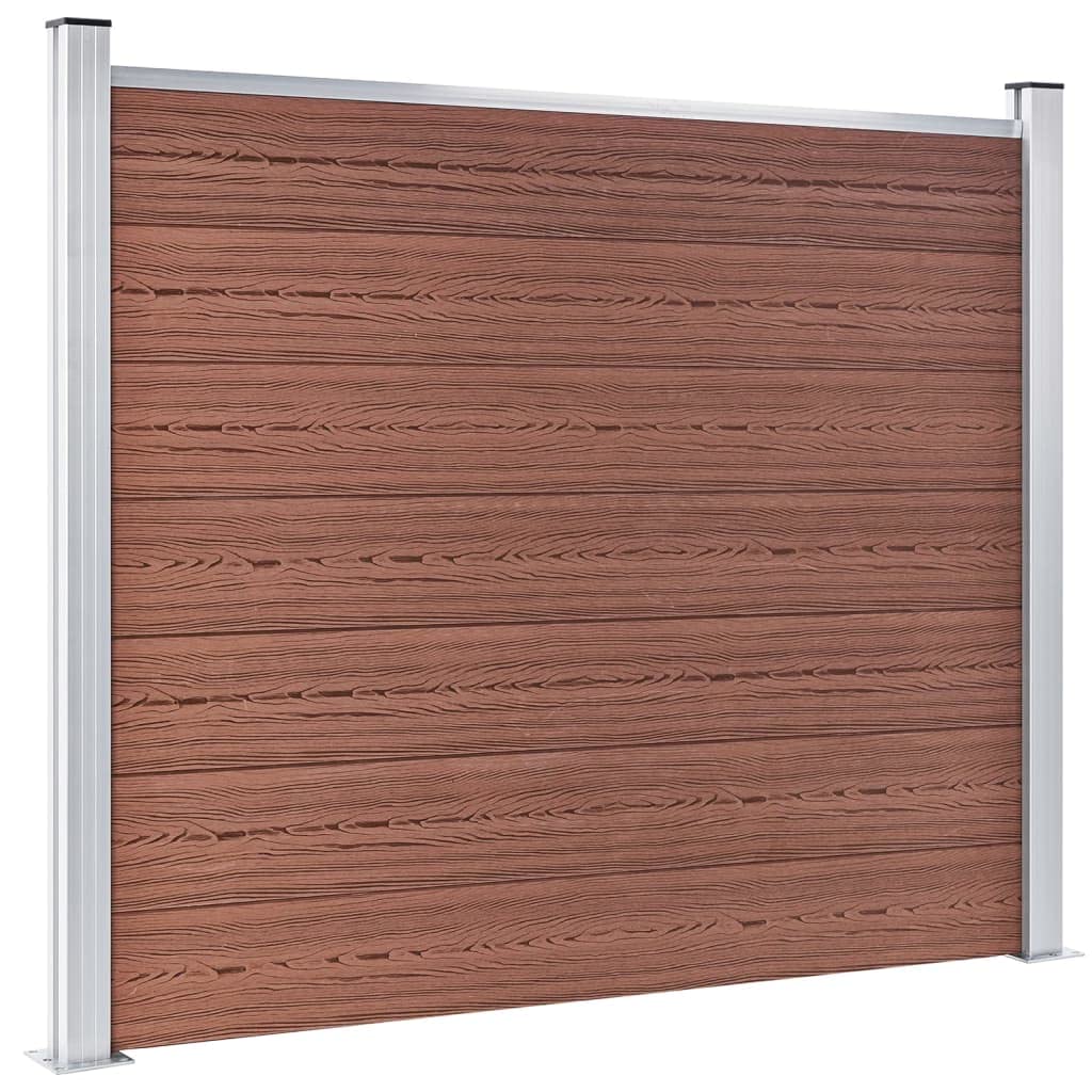 WPC Fence Panel 180x146 cm Brown Garden Privacy Screen Barrier, Wood Plastic Composite Rot Rust Resistant Fence Board with Aluminium Top Profile, Modular System Fencing Kit for Outdoor Security