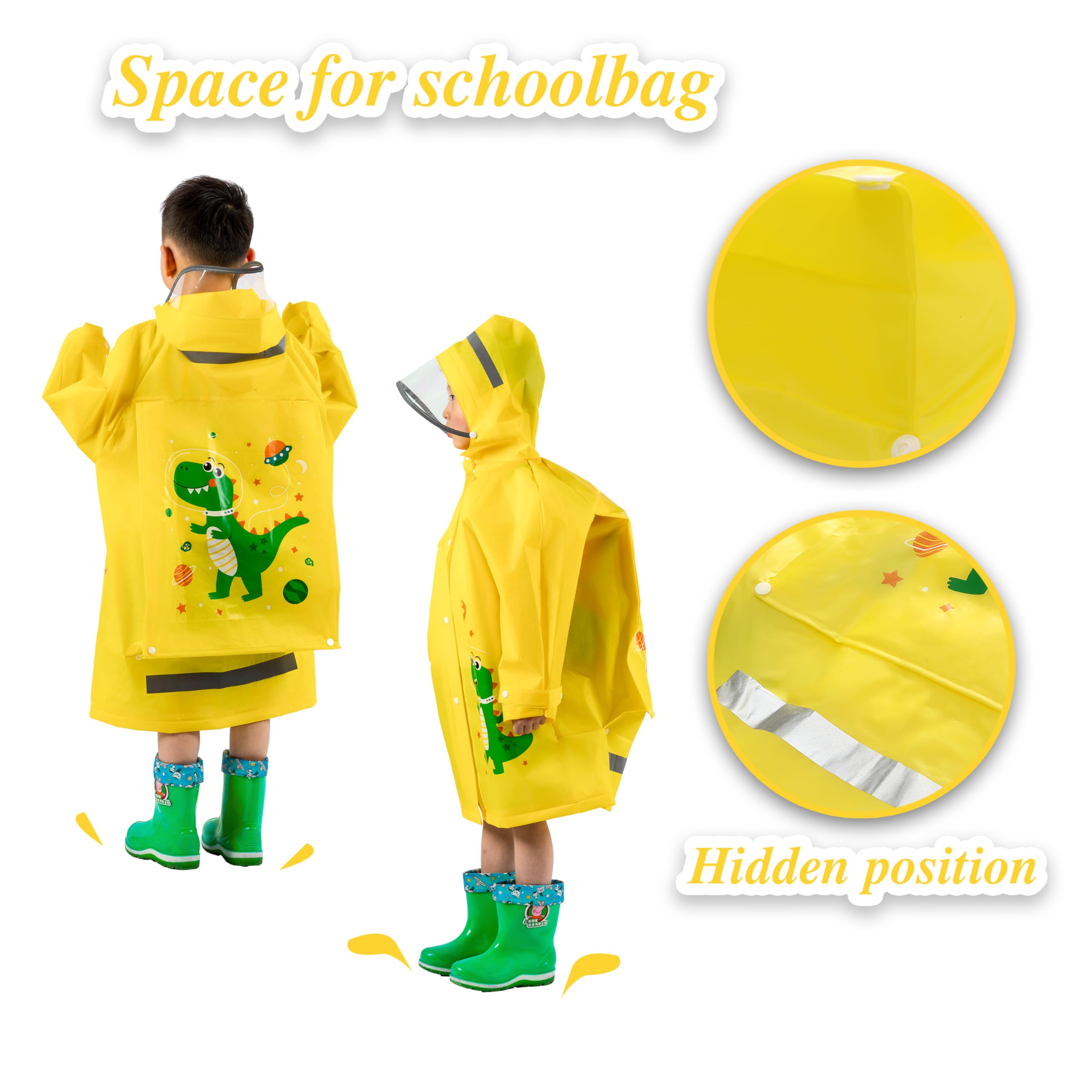 Chubasquero Ligero Niños Niñas, Impermeable EVA Poncho de Lluvia Reutilizable con Funda para Mochila de Dibujos Animados, Deportivo, Unisex, 1-12 Años, S M L XL