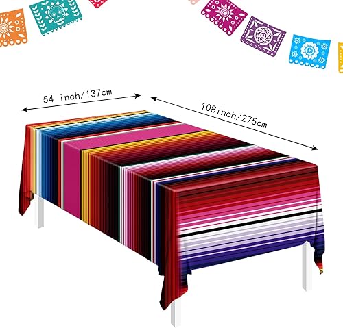 Miniatura 2 de SietDESEO Paquete de 2 manteles rectangulares de plástico de 54 x 108 pulgadas, manteles desechables de serape mexicano para fiesta de Cinco