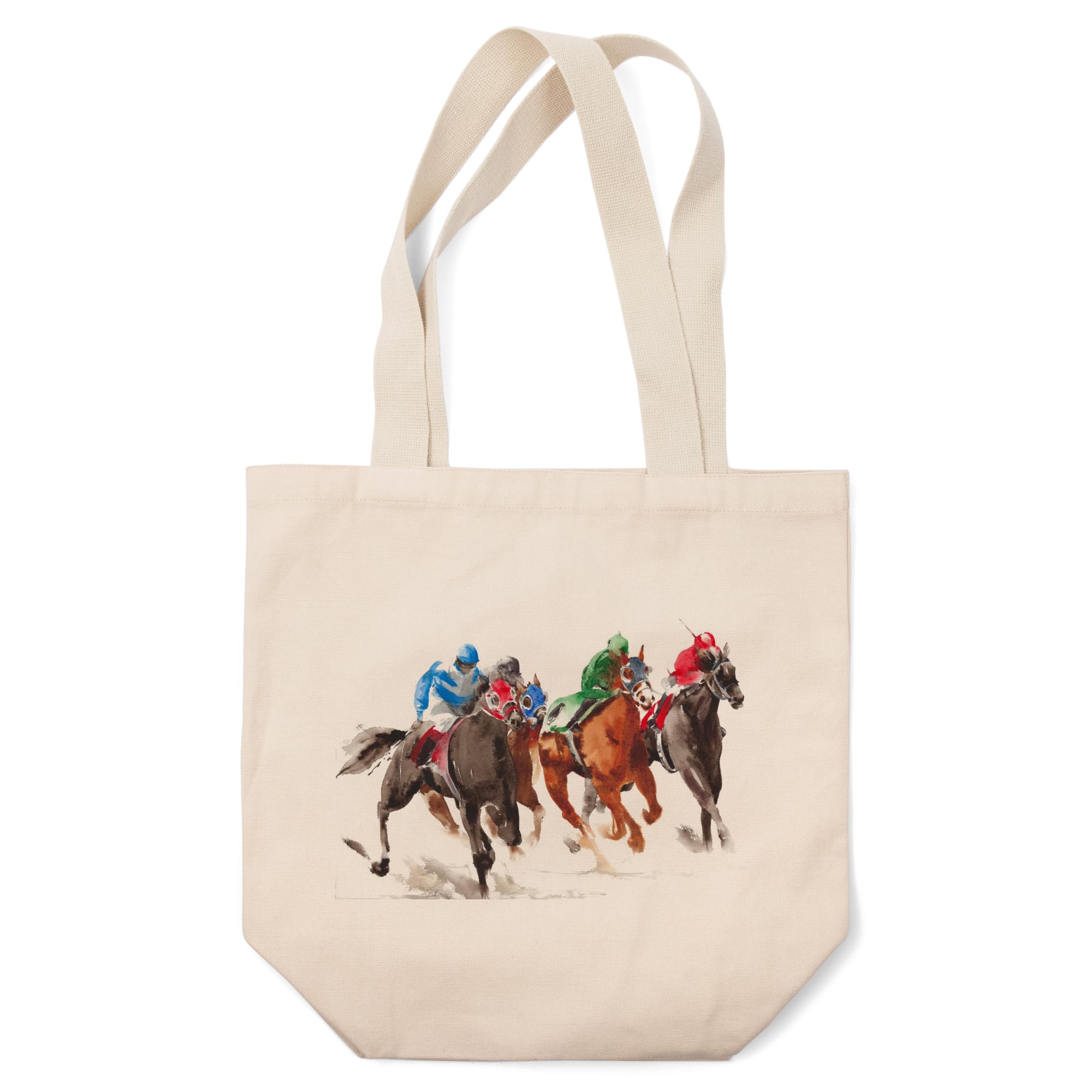Lantern Press Horse Race Watercolor Illustration (100% Cotton Canvas Reusable Tote Bag)