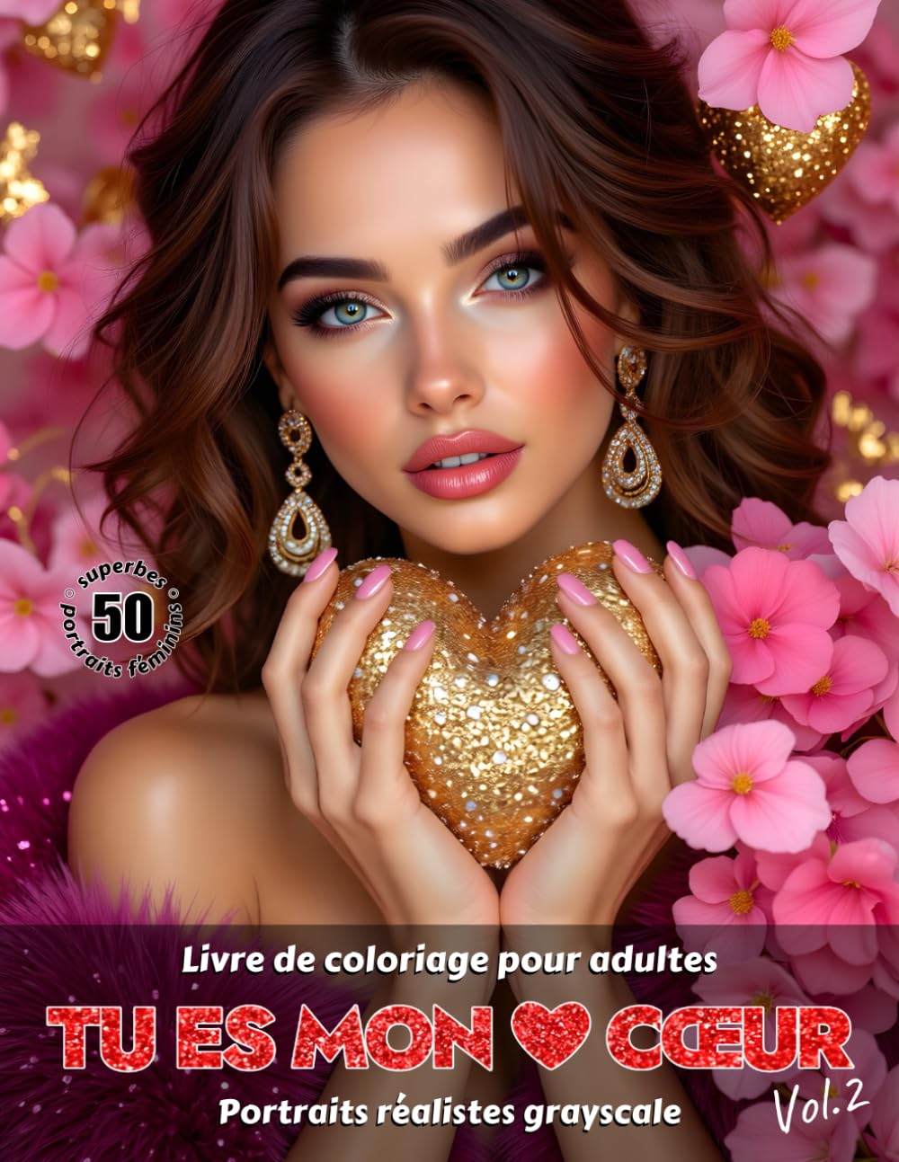 TU ES MON CŒUR. Vol.2 – Livre de coloriage pour adultes | Portraits réalistes grayscale (en niveaux de gris) | Portraits féminins festifs | Cadeau de ... Édition française (Aventures colorées)