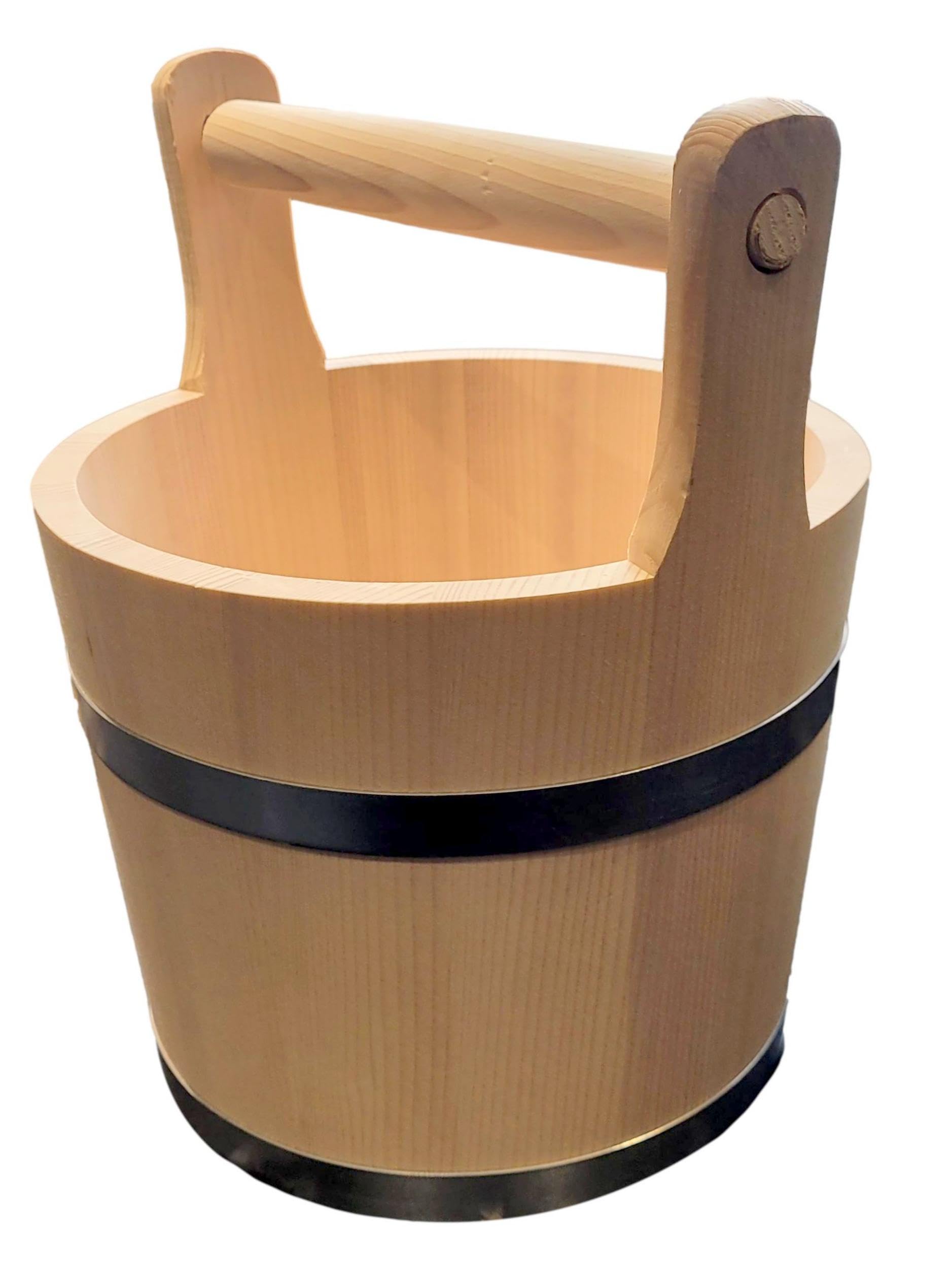 Wooden World - Cubo Grande de Madera con asa de 7 l - Estilo Antiguo, Maceta para Sauna Muy sólida