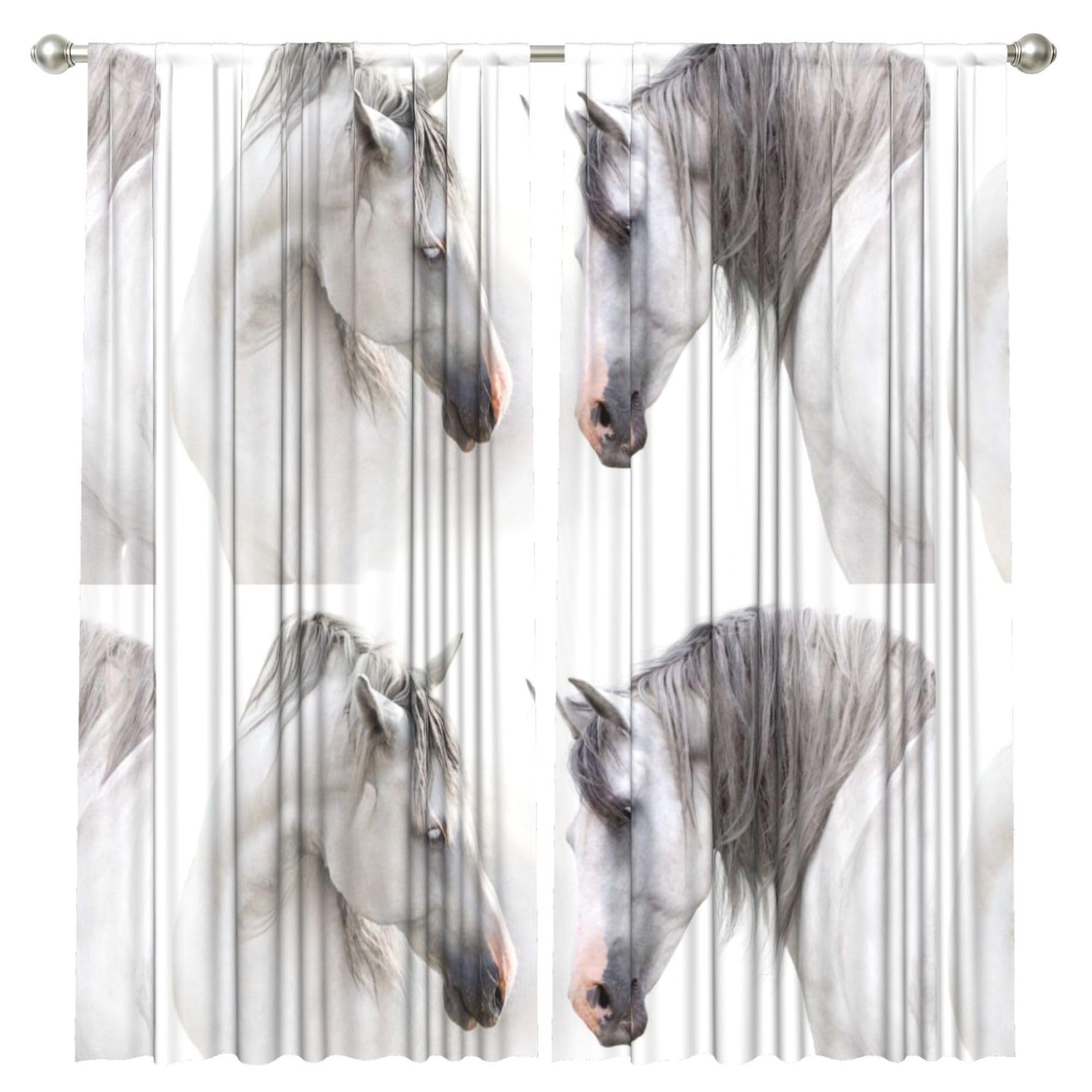 InOmak White Horses, 2 Panels Window Curtains 52 x 84 Inch Blackout Curtains for Living Room Bedroom