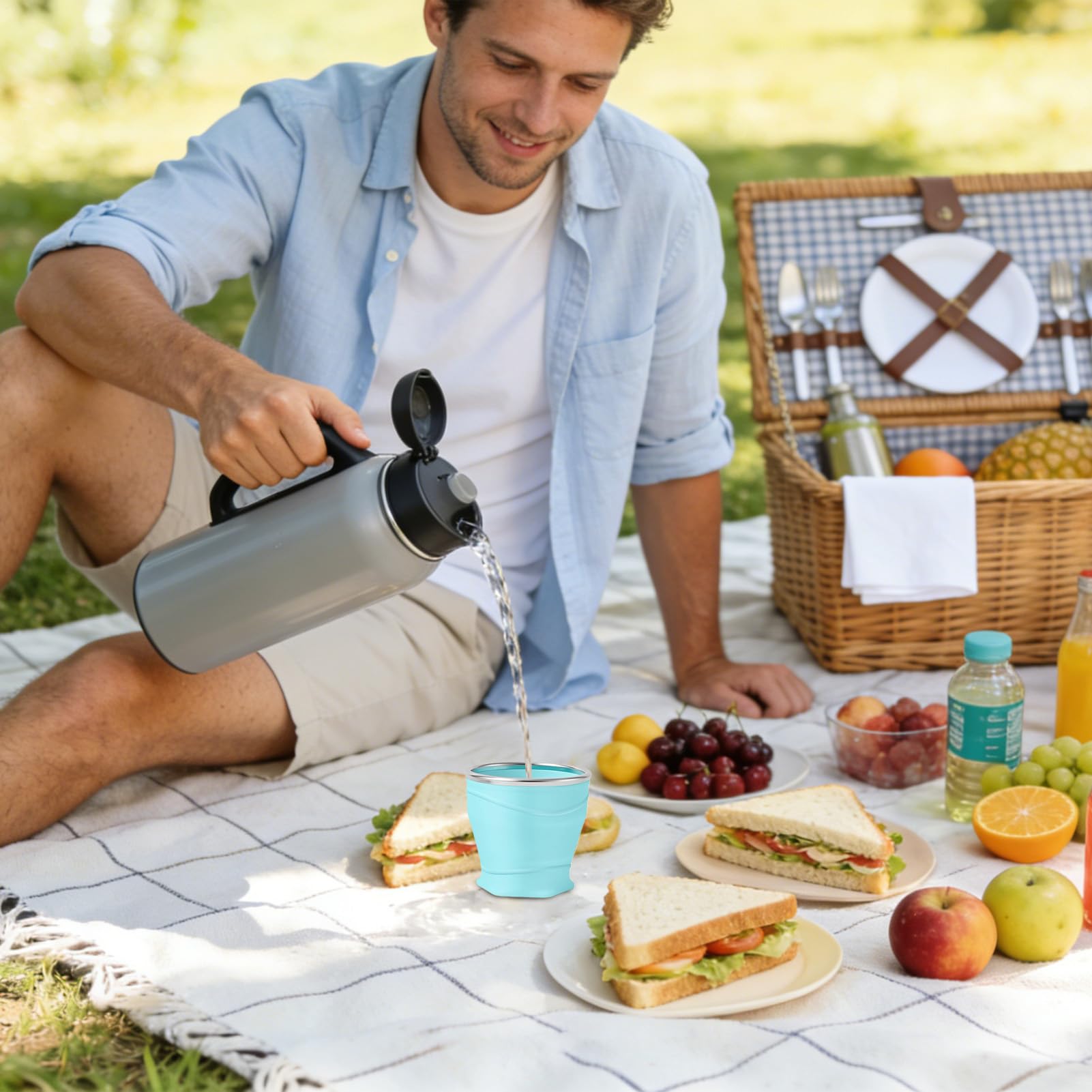 Genérico Vasos Plegables De Silicona De Alimenticio Para Acampada, Vaso De Viaje A Prueba De Fugas De 260 Ml Con Tapa, Taza Portátil Reutilizable Para Bebidas, Ideal Para Picnic Acampada Senderismo — view 3