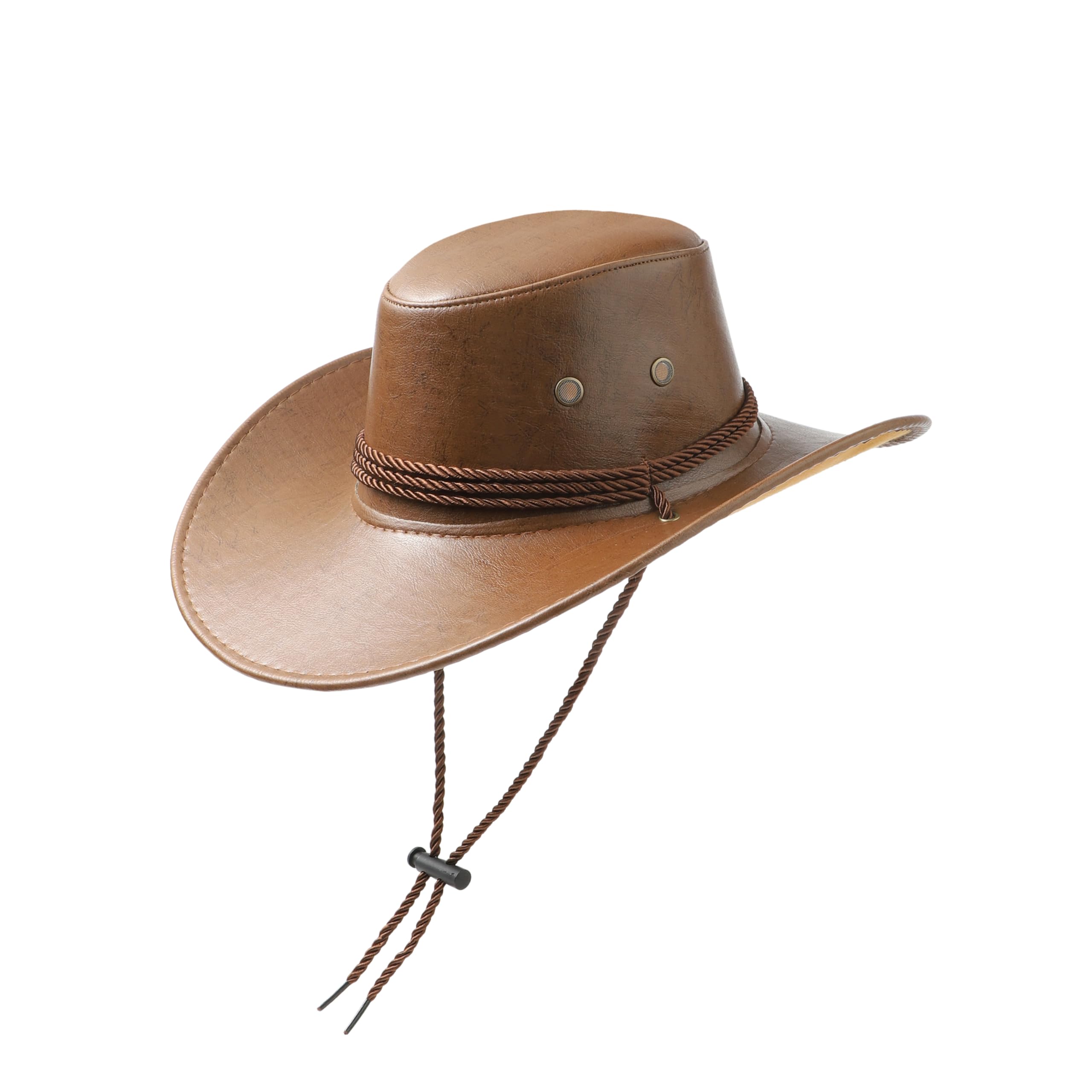 Komonee Cowboy Hat Brown PU Distressed Leather Western Sun Cap Fancy Dress Party Costume Outfit Accessory Travel Outdoor Sun Protection Mens Womens Fashion
