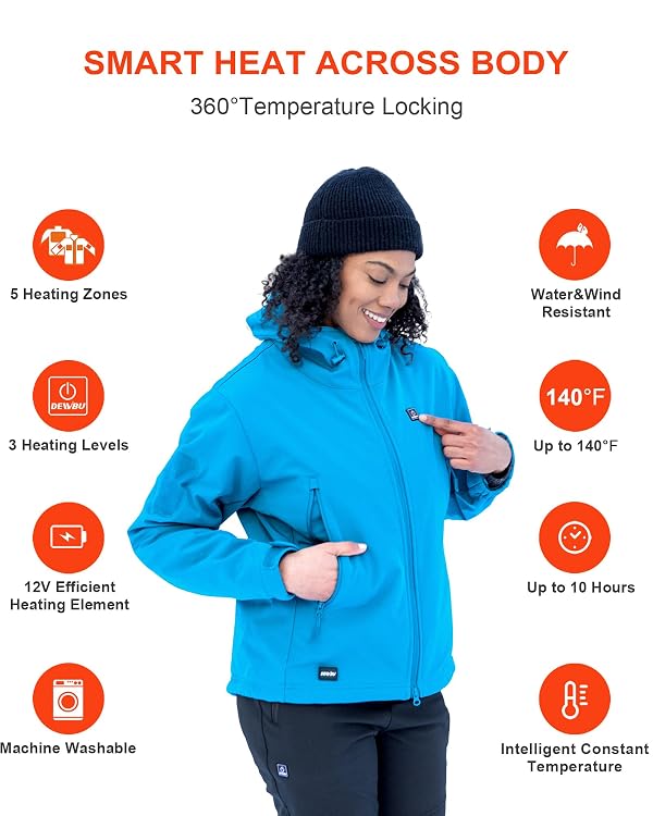 DEWBU Heated Jacket for Women with 12V Battery Pack Winter Outdoor Soft Shell Electric Heating Coat, Women's Ice Blue, M by DEWBU - Image 4