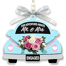 Valentine&rsquo;s Day Engagement Gift for Couples &ndash; &ldquo;Our Adventure Awaits&rdquo; Wooden Car Hanging Ornament, Just Engaged Keepsake for Future Mr &amp; Mrs, Romantic Bride to Be Gift