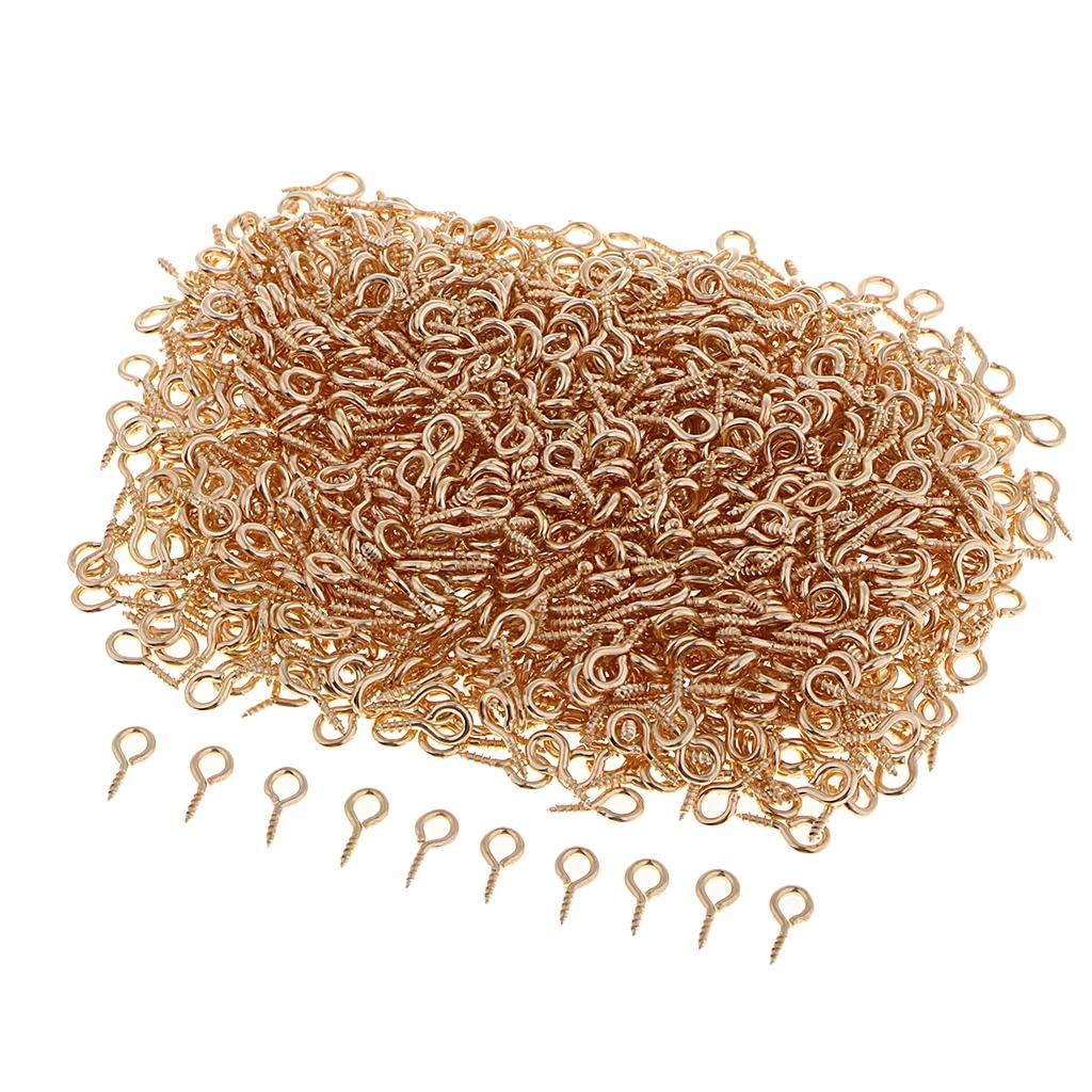 Fancyes Small Screw Eye Pins Bail Hook Jewelry Making, 4x8mm Golden