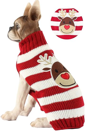 BOBIBI Pet Cartoon Reindeer Christmas Dog Sweater Pet Winter Knitwear Warm Clothes