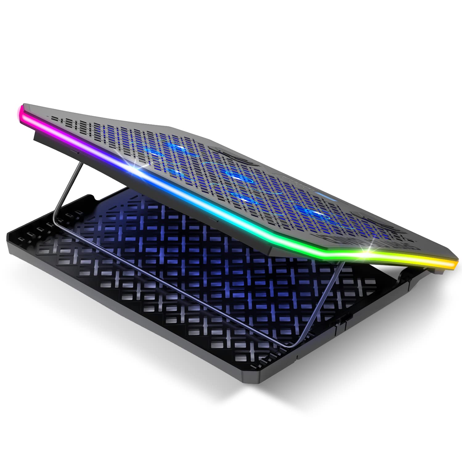 SPIRIT OF GAMER - AIRBLADE 1200 – Supporto PC Ventilato RGB - Da 10''a17'' - 6 Ventole Silenzioso Illuminate - Raffreddatore Portatile - Inclinazione 6 posizioni - Portacellulare incluso
