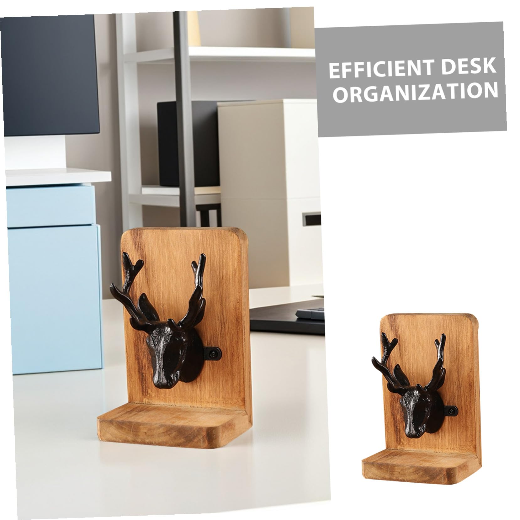 Sujetalibros De Estilo Nórdico para Escritorio Sujetalibros De Madera Forma De Ciervo Organizador De Libros para Estanterías para Decoración De Oficina y Hogar