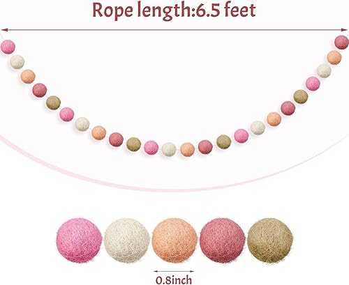 Miniatura 2 de Boao Guirnalda de bolas de fieltro, 2 unidades, 6.5 pies de largo, 24 cuerdas de pompones para pared, decoración de árbol de Navidad, pancarta de