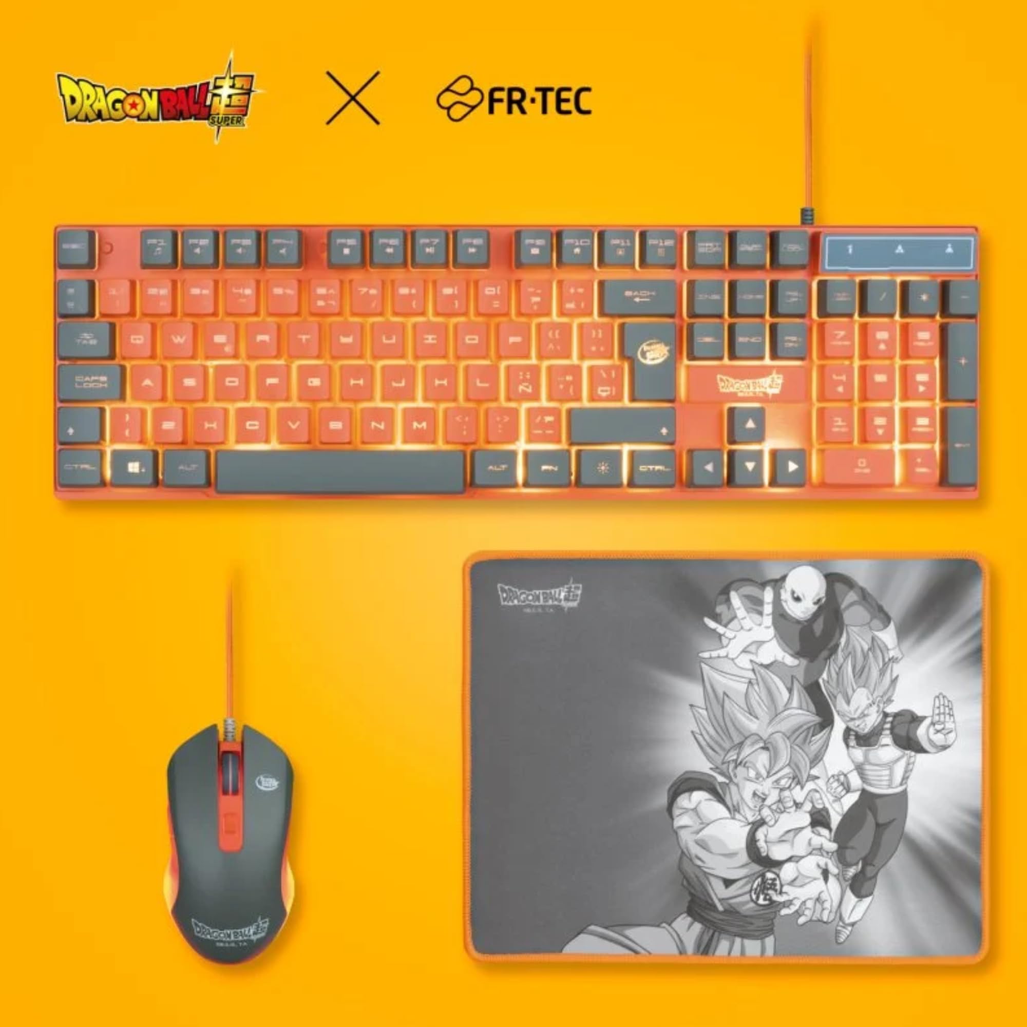 Pack Gaming D.B.Super | Teclado, Ratón, Alfombrilla | Iluminación LED, Membrana Plug & Play | Diseño QWERTZ | Edición Oficial