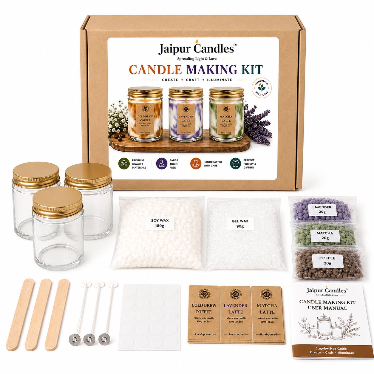 Jaipur Candles Candle Making Kit for Adults & Kids – DIY Scented Candle Craft Kit with Soy Wax, Gel Wax, Glass Jars & Accessories – Creative Arts & Crafts Gift Set for Beginners, Birthdays & DIY Projects-image-33